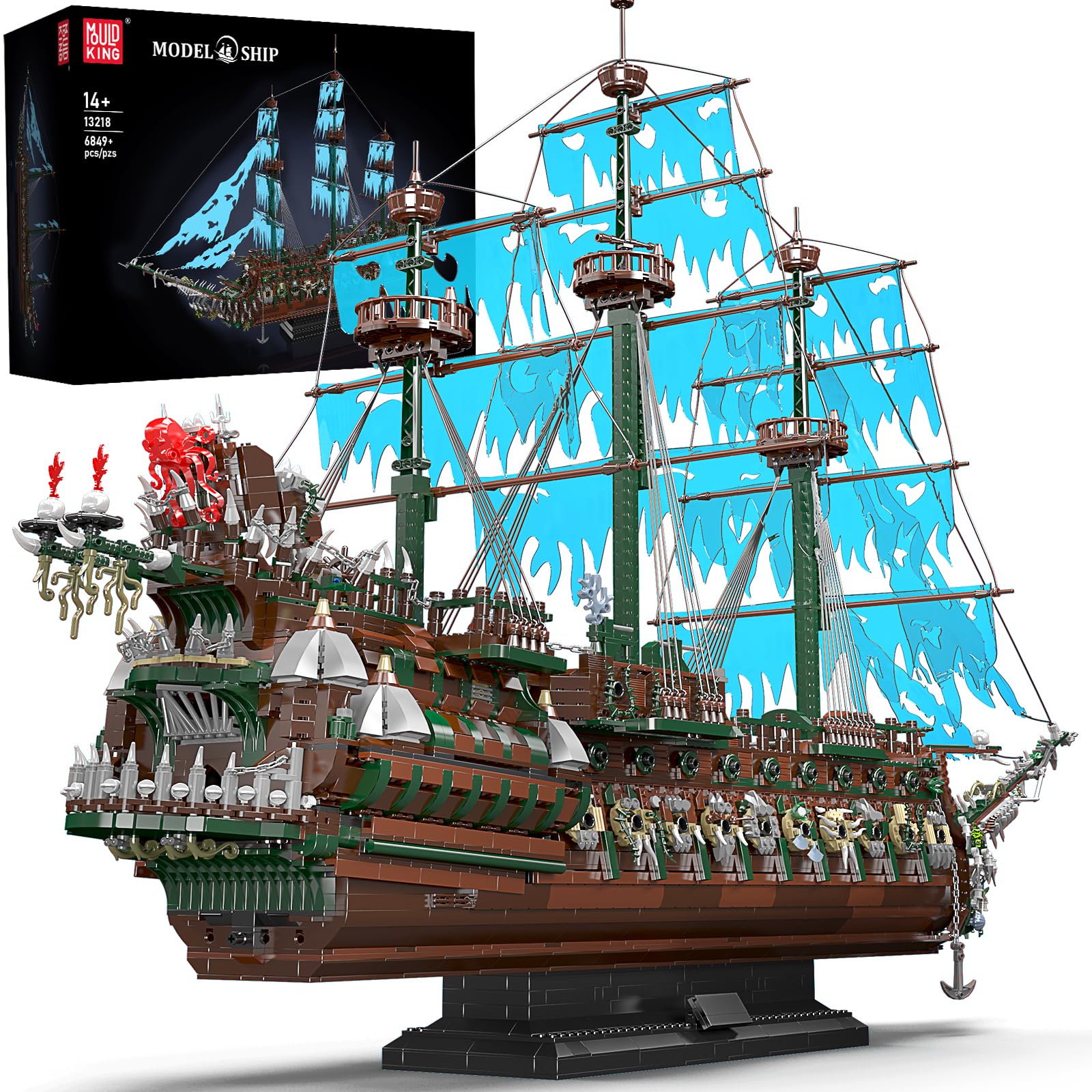 Mould King 13218 Pirate Ship Building Toy, MOC Flying Dutchman Model Ship Boat, Toy Building Sets for Adults, Halloween Decor Christmas Birthday Gifts