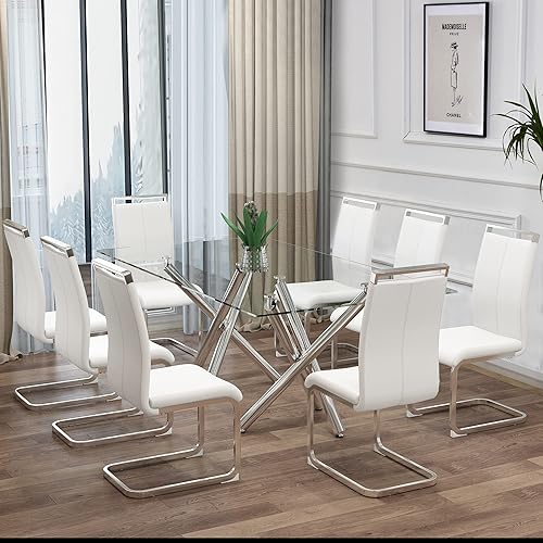 Miniatura 36 de Sillas de Comedor Modernas - Juego de 4 sillas para mesa de comedor, sillas de comedor blancas, patas cromadas plateadas para comedor, sillas de