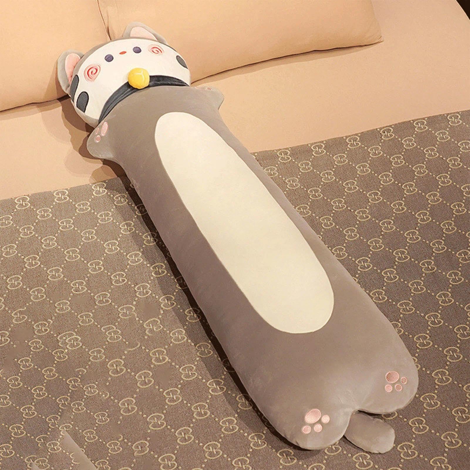 Peluche a forma di gatto, cuscino lungo (grigio, 110 cm / 43in)