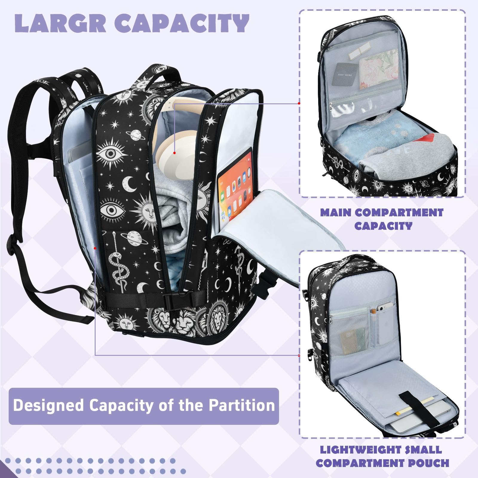 Plecak do szkoły torba na laptopa 16 cali do samolotów 20 l | Wodoodporna lekka torba podróżna Galaxy Gothic czarno-biała 15-calowa torba na laptopa do samolotów mochila de viaje