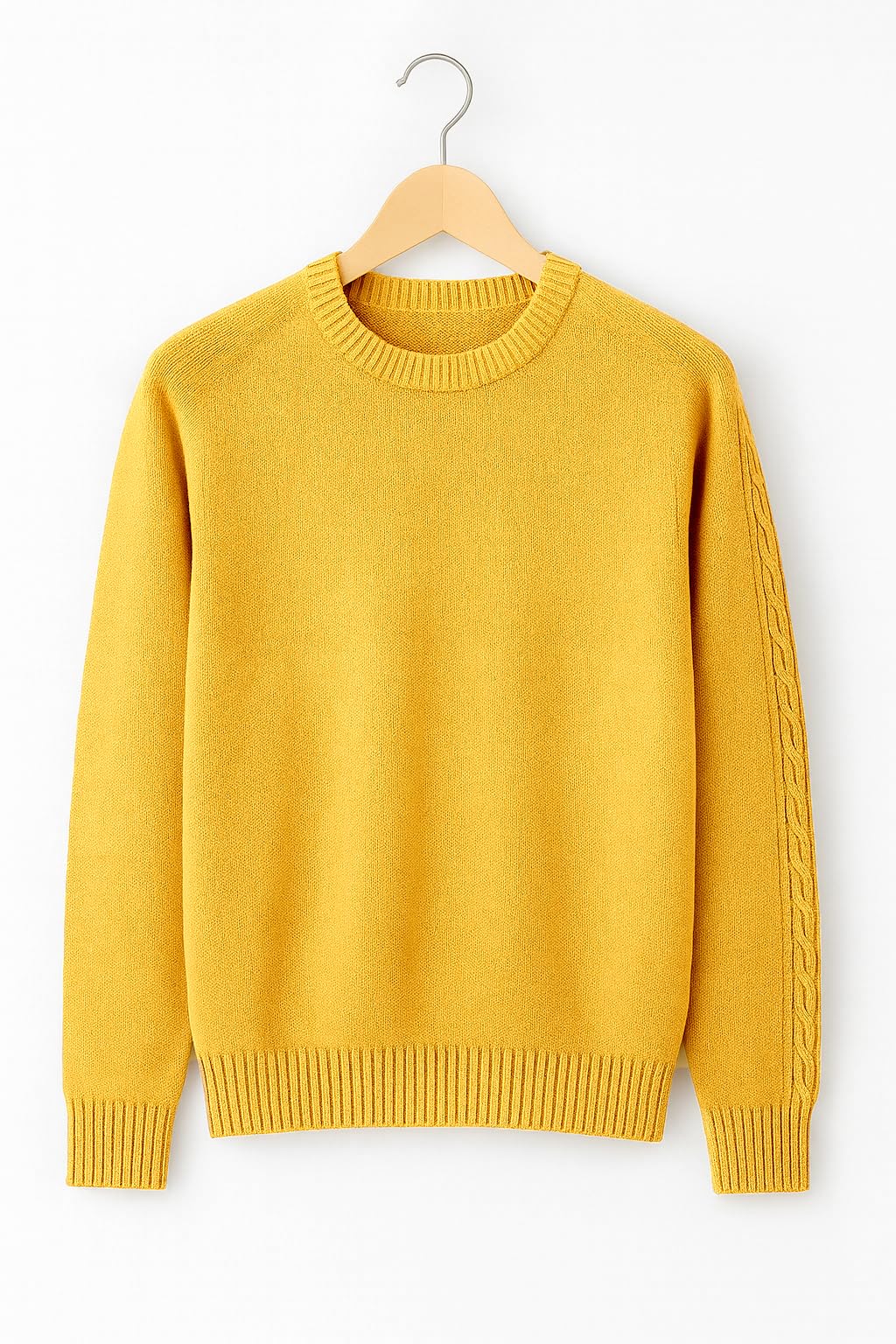 Maglione Girocollo in Calda e Morbida Lana - Maglia da Uomo in Tinta Unita con Fantasia a Treccia - Made in Italy