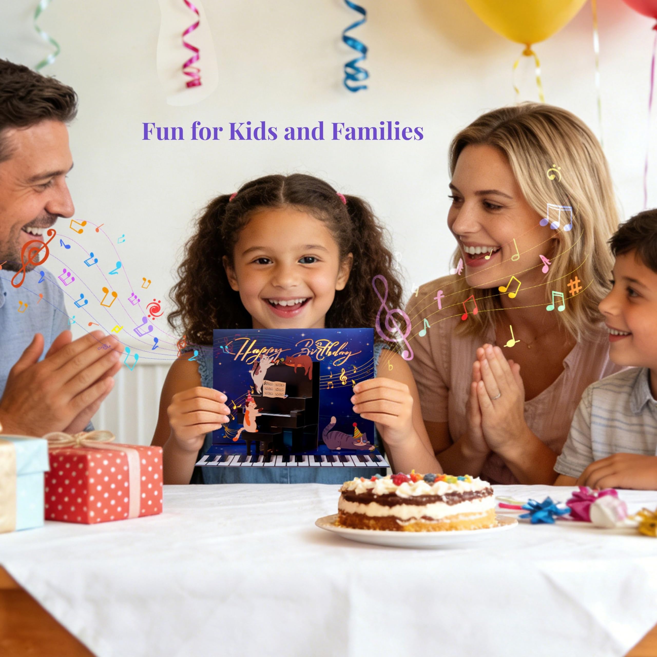 Biglietto di auguri pop up con luci a LED, con gatto 3D che suona il pianoforte, biglietto di auguri musicale con busta, regalo di compleanno per amanti dei gatti, musicisti, bambini, donne