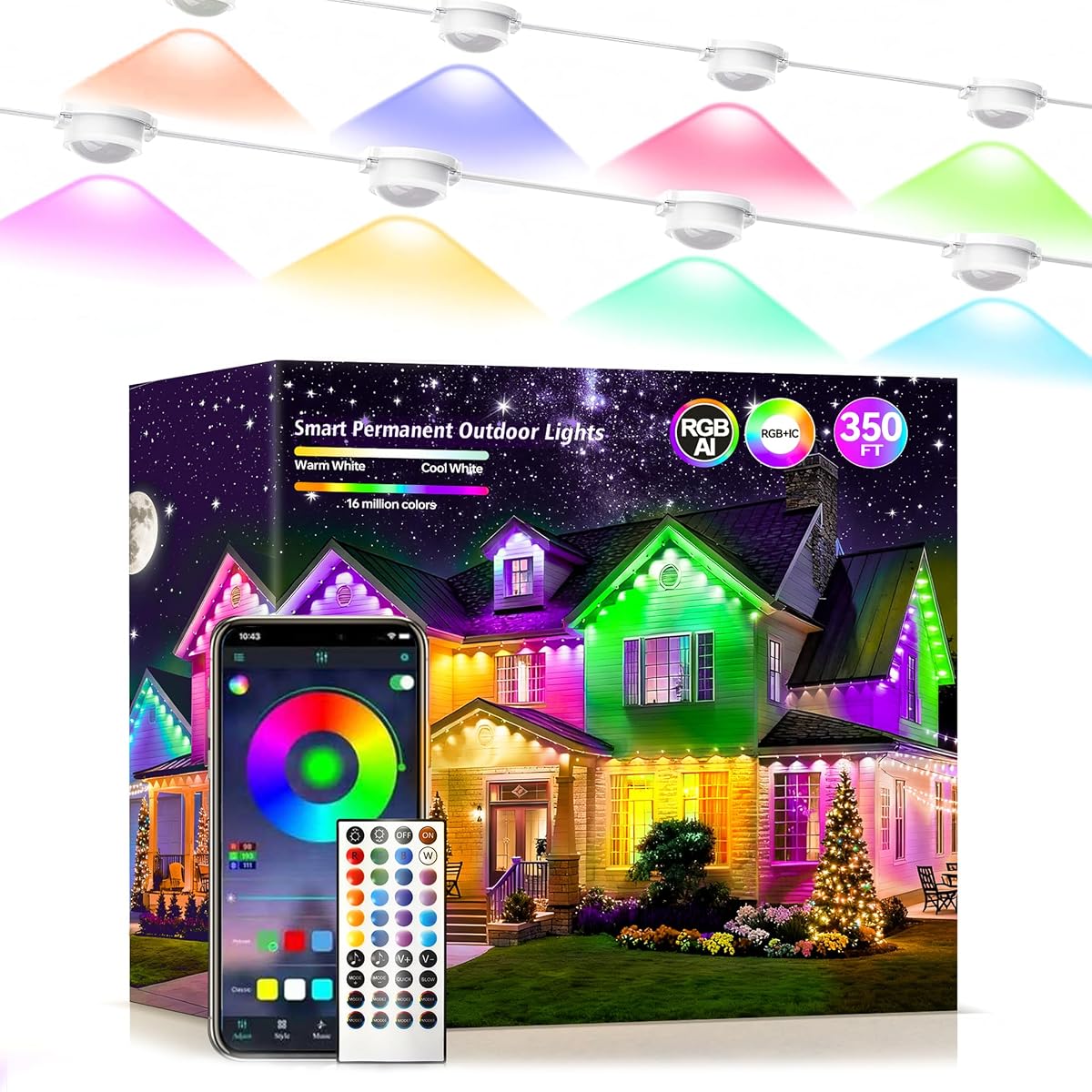 Permanent Outdoor Lights 350ft RGB+IC Outdoor String Lights App Control IP67