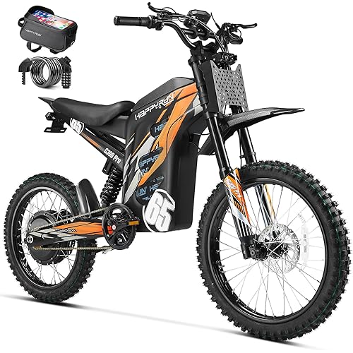 HAPPYRUN G300 Pro Electric Dirt Bike for Adults, 72V 30Ah Battery, 6500W Motor, 50 MPH Speed, 70 Mile Range, 350 Lbs Load Capacity, Hydraulic Brakes Black (Orange)