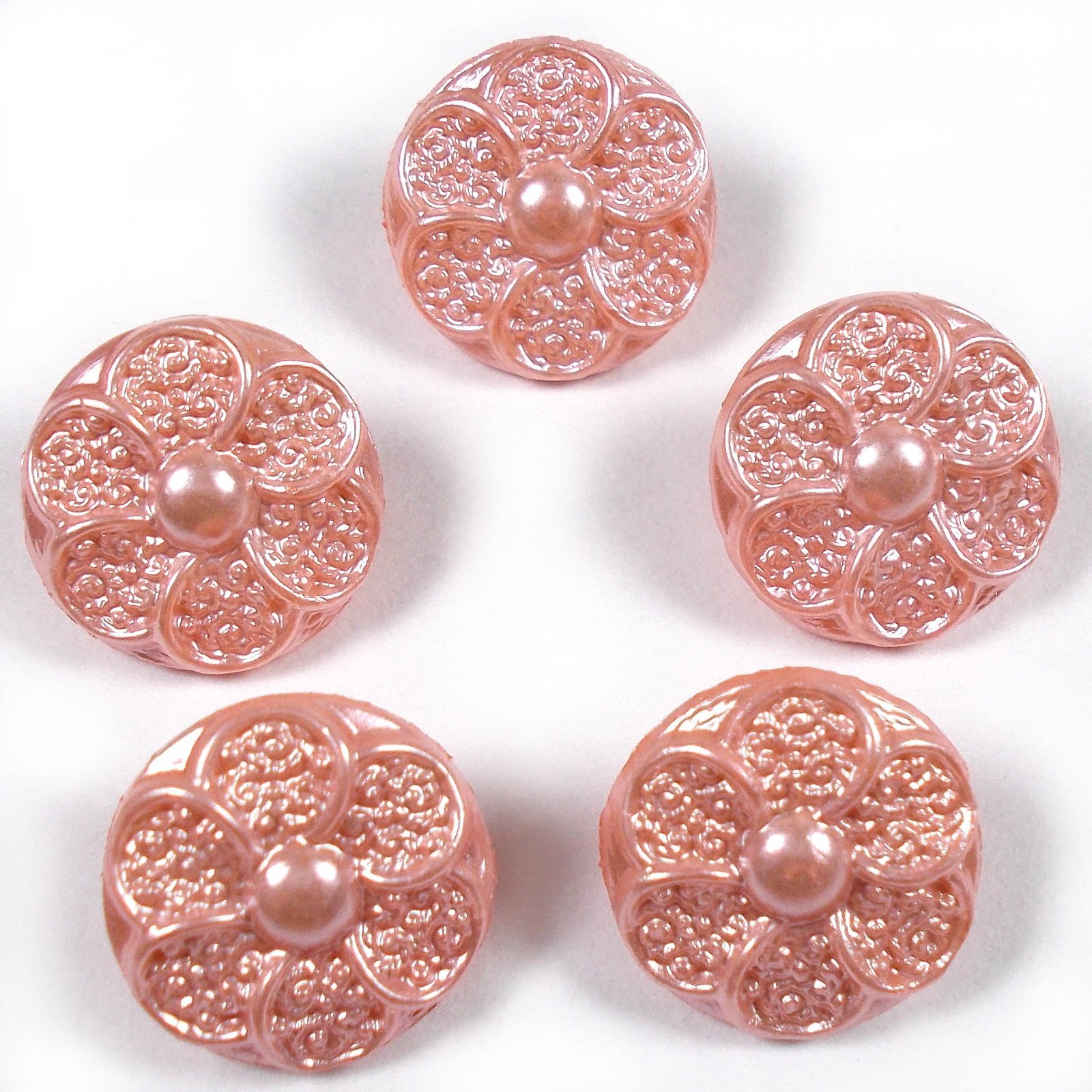 Pastel Ornate Pearl Flower Plastic Buttons 12mm Pack of 5 (Peach)