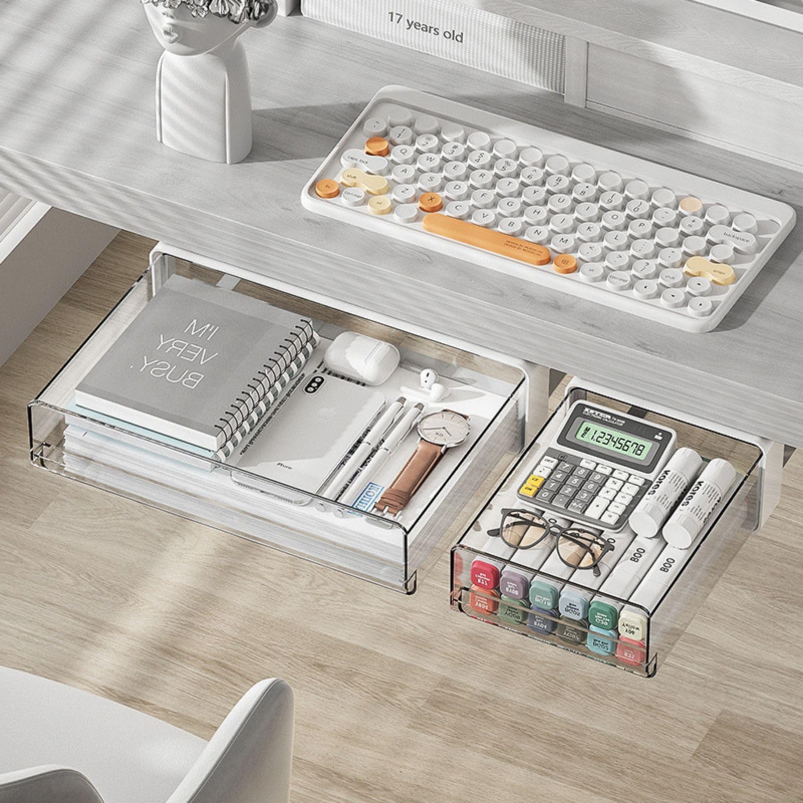 Desk Drawers Viphome Under Desk Storage Box Pull Out Desk Organizer ...