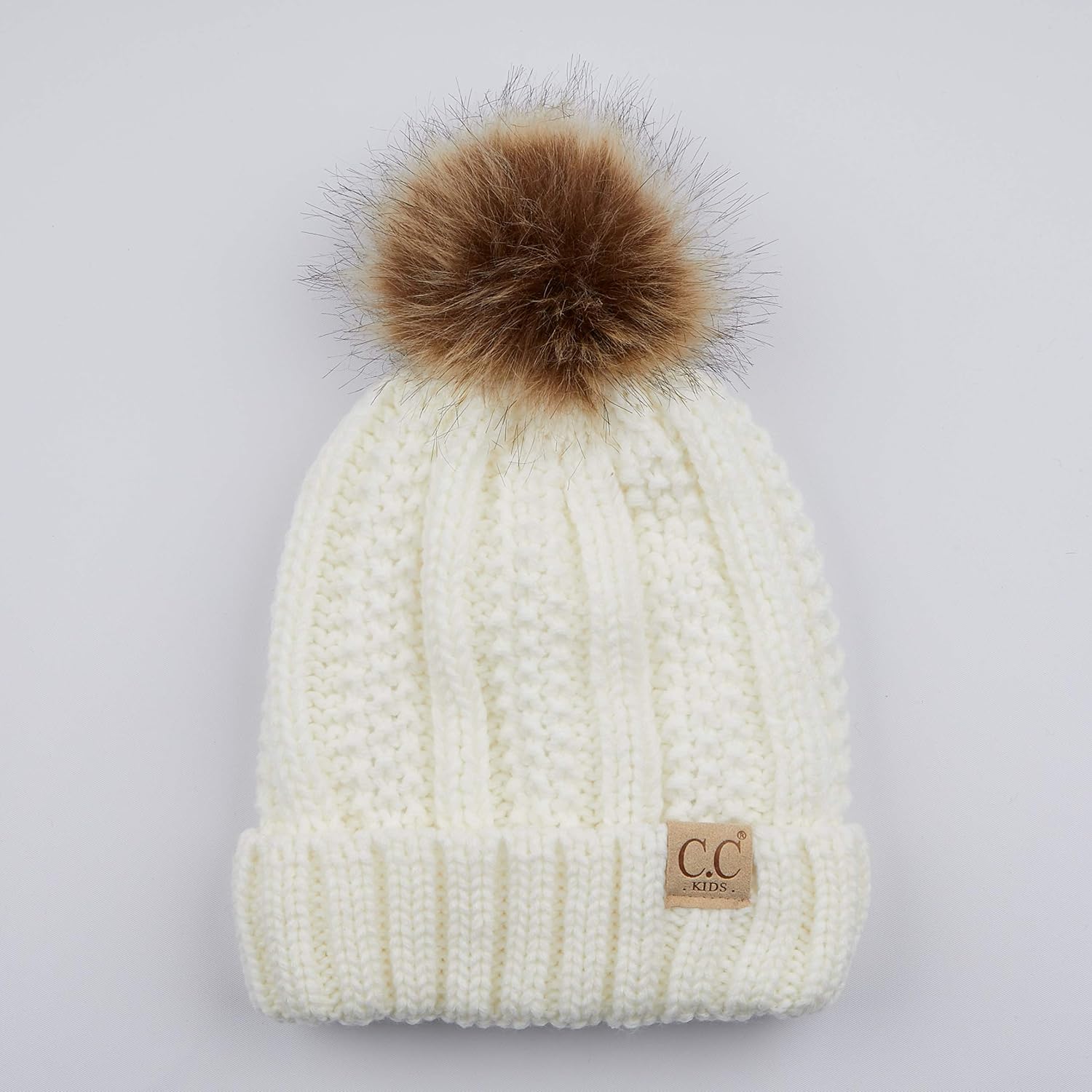 C.C Kids Beanie Ages 2-5 Warm Chunky Thick Stretchy Knit Slouch Beanie Skull Kids Hat with Pom