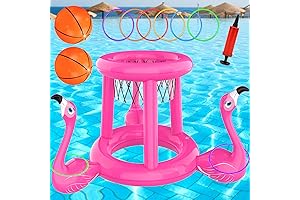 Pink Pool Toys: 2-in-1 Inflatable Pool Basketball Hoop & Ring Toss Game...