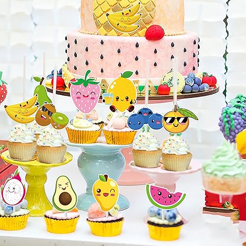 Miniatura 7 de 36 adornos para cupcakes de fiesta de frutas, sandía, limón, fresa, decoración tropical para cupcakes de verano para tutti frutti temática de