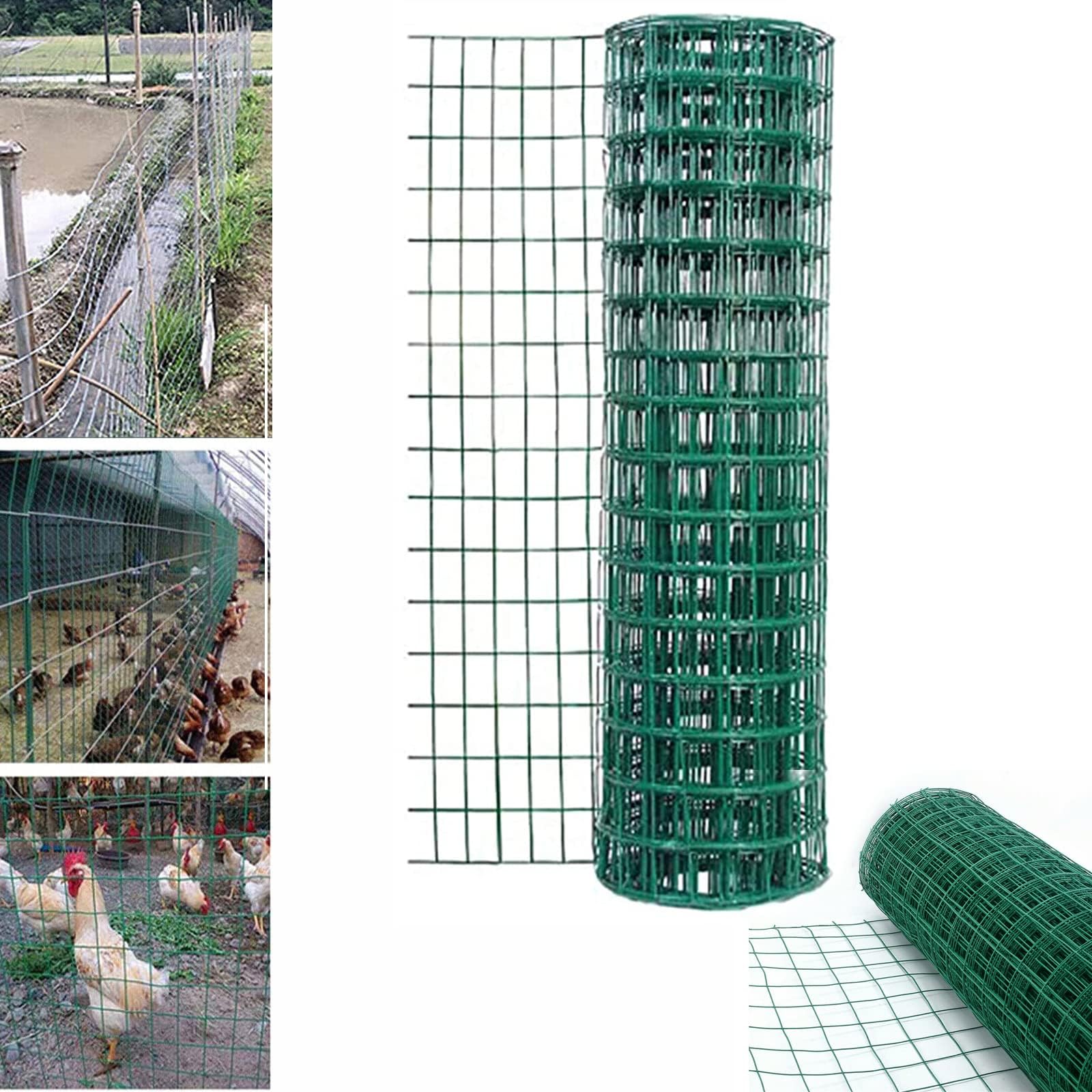 Garden Fence Green PVC Coated Wire Mesh Fencing Rolls 0.9m x 10m Hot Dipped Galvanized Netting 100mm x 75mm Hole Size Holland Wire mesh Anti-Rust Chicken Wire Fencing for Garden Outdoor