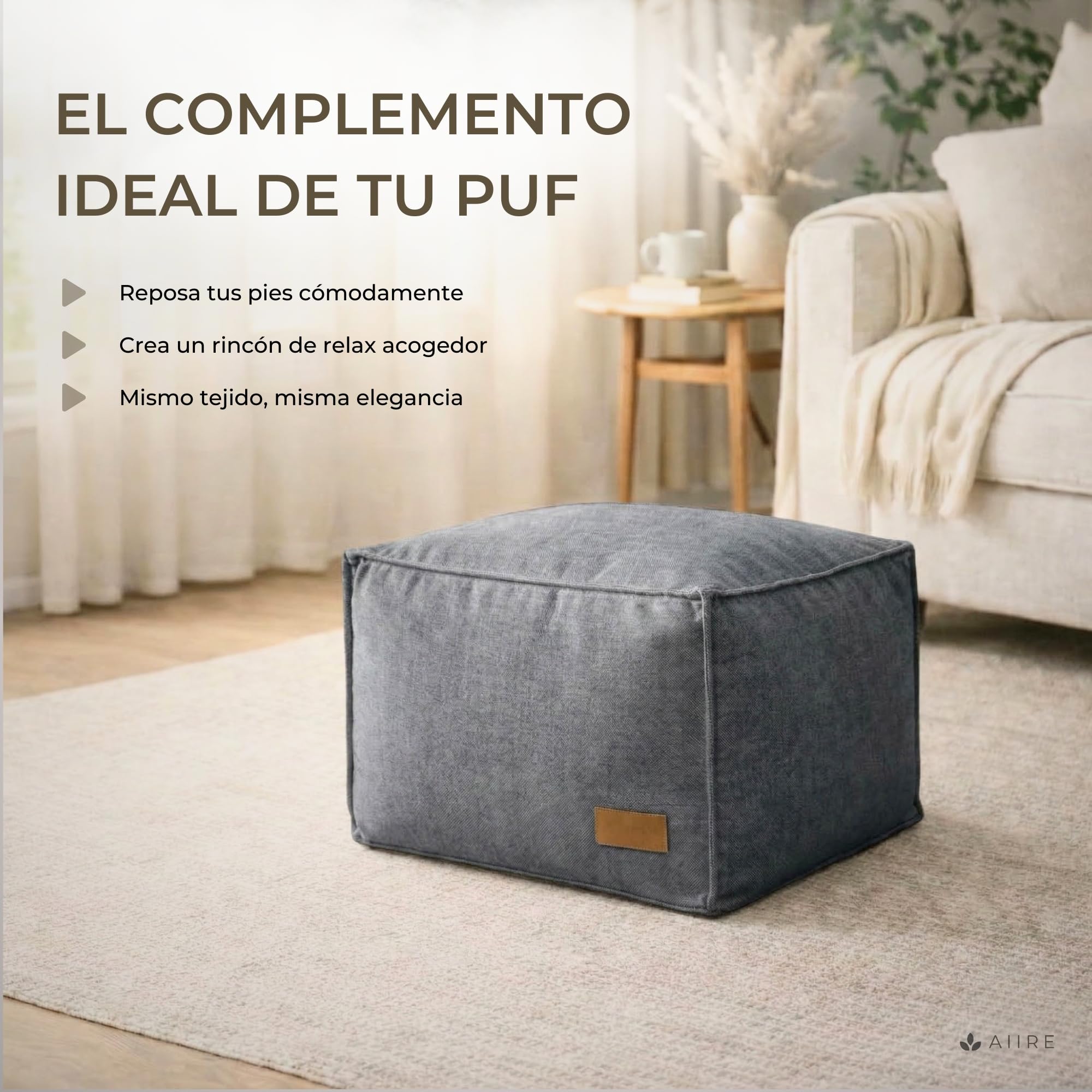 Aiire Reposapies Puff Salon Moderno - Puf Reposa Pies o Taburete para Sofa - Cojin de Suelo XXL para Decoracion Habitación Juvenil o Infantil - Bean Bag Gamer [50x40x30 cm]