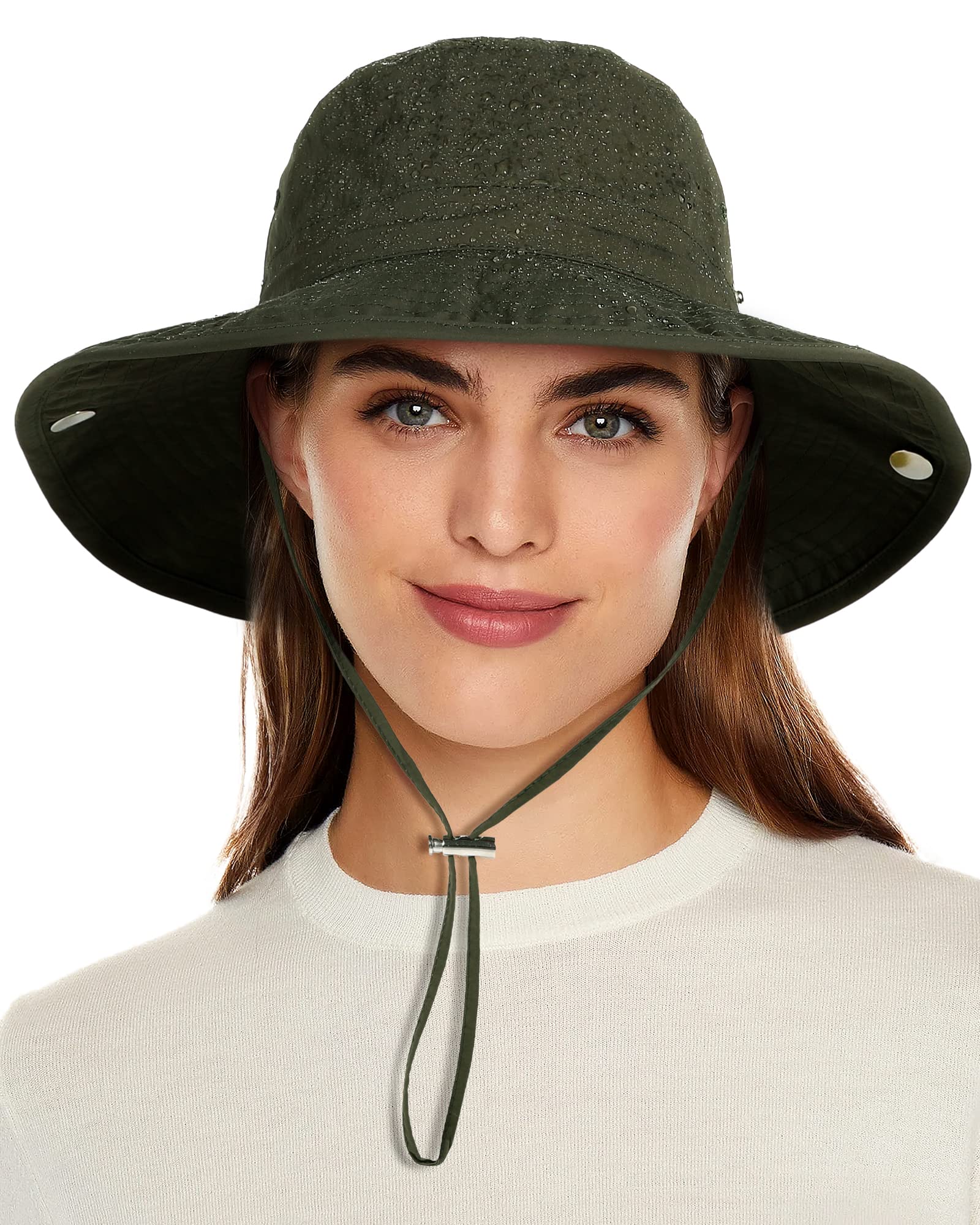 Waterproof Bucket Rain Hat Women Wide Brim Summer UPF50+ 