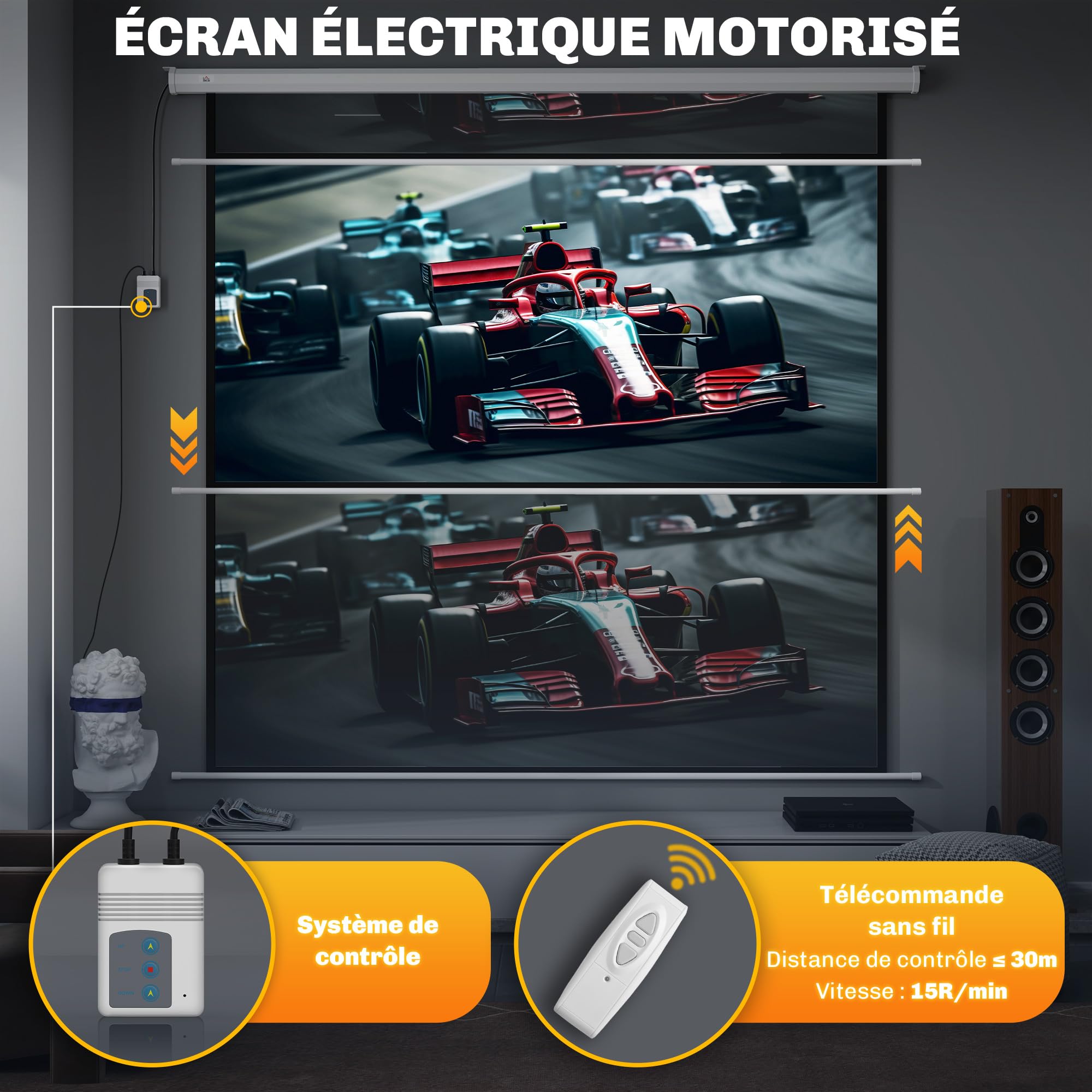 HOMCOM Écran vidéoprojecteur 120 Pouces 1:1 4K HD Blanc