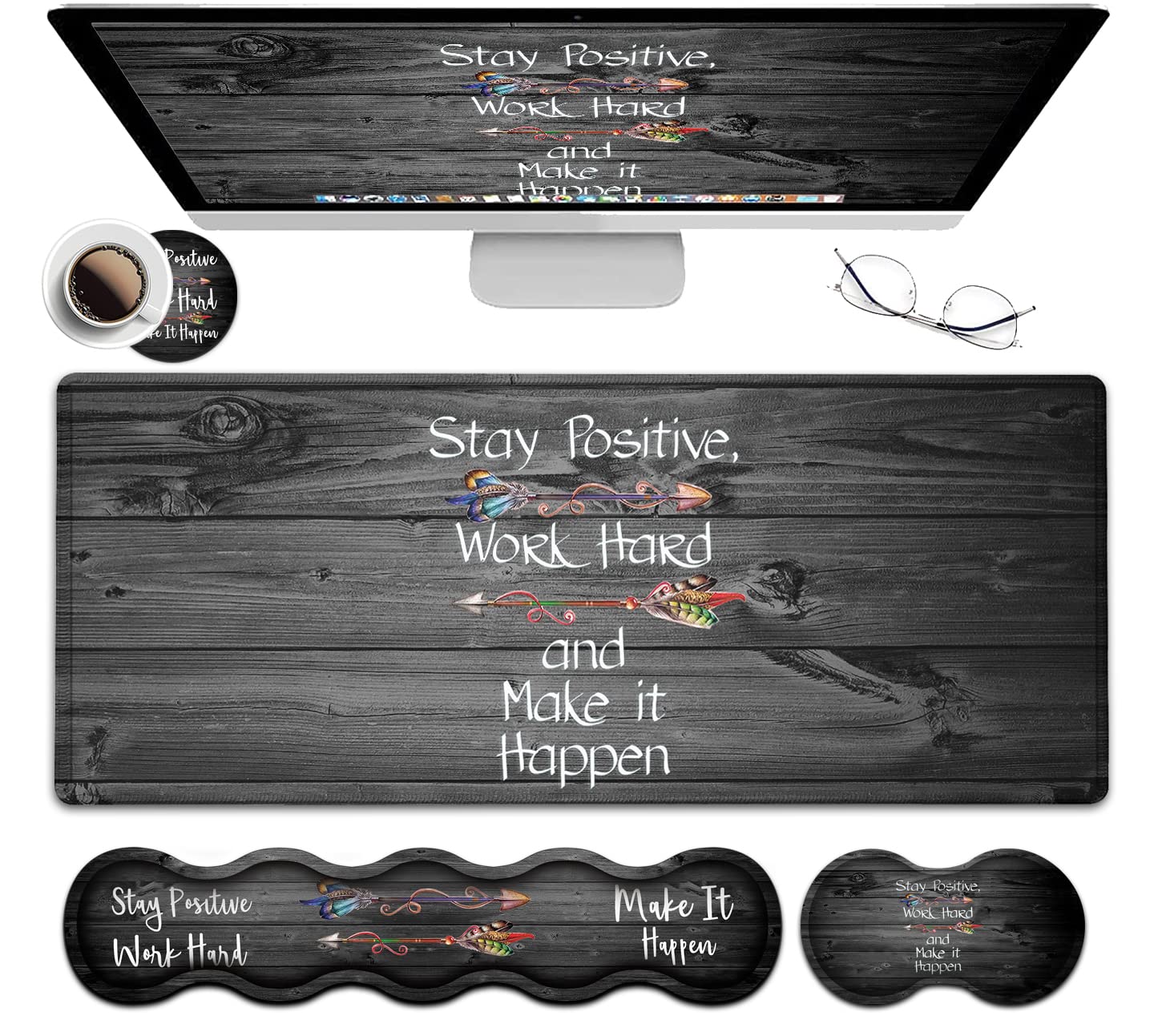 Large Mouse Pad and Gel Mouse Wrist Rest+ Memory Foam Keyboard Wrist Rest Support Set- Non-Slip Rubber Base with Stitched Edges for Office,Home,