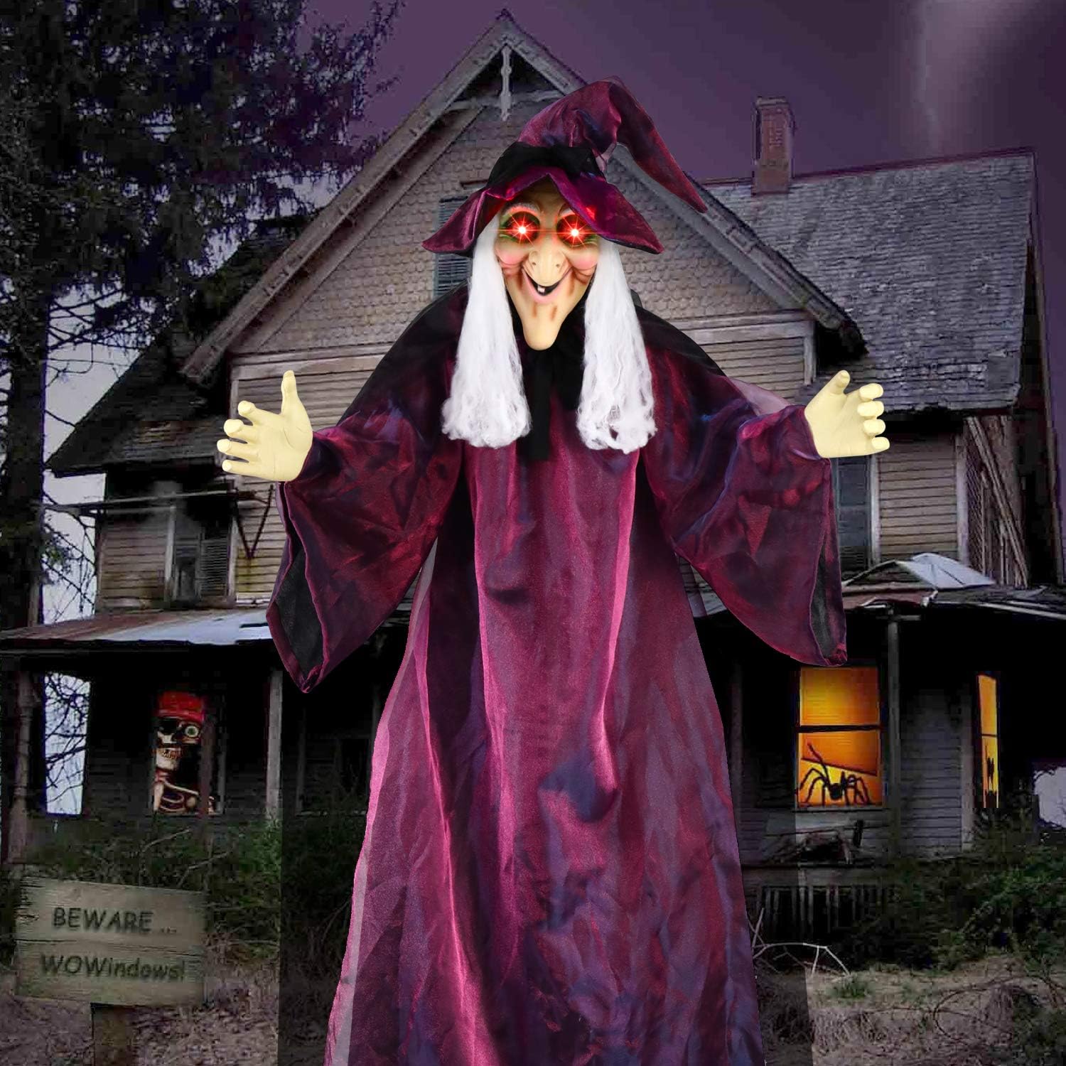 Ayogu Hangende Hexe 180 Cm Lebendige Grosse Animierte Sprechende Hexe Fur Halloween Garten Dekoration Bewegungsmelder Halloween Dekoration Requisite Amazon De Kuche Haushalt Wohnen