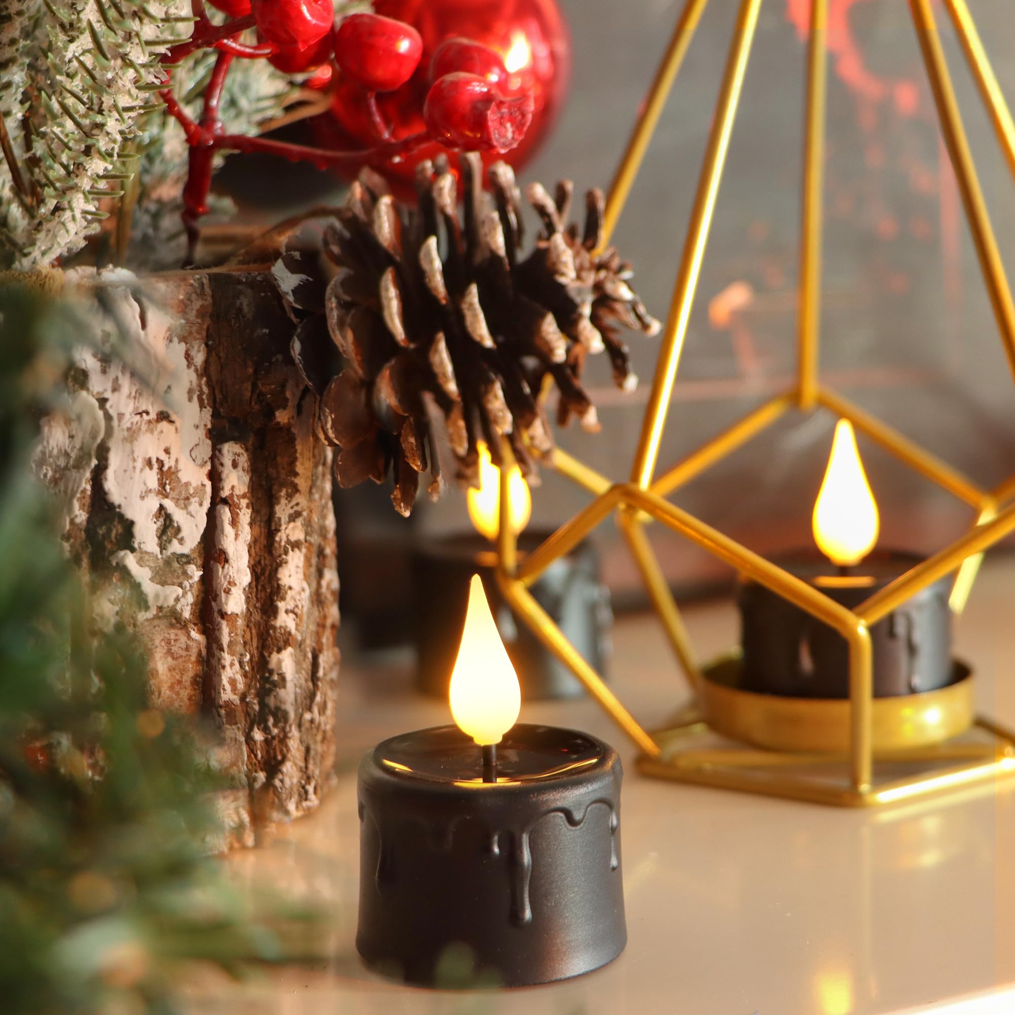Daord 6 velas LED recargables sin llama negras para decoración de vacaciones, decoración de fiestas temáticas (negro)