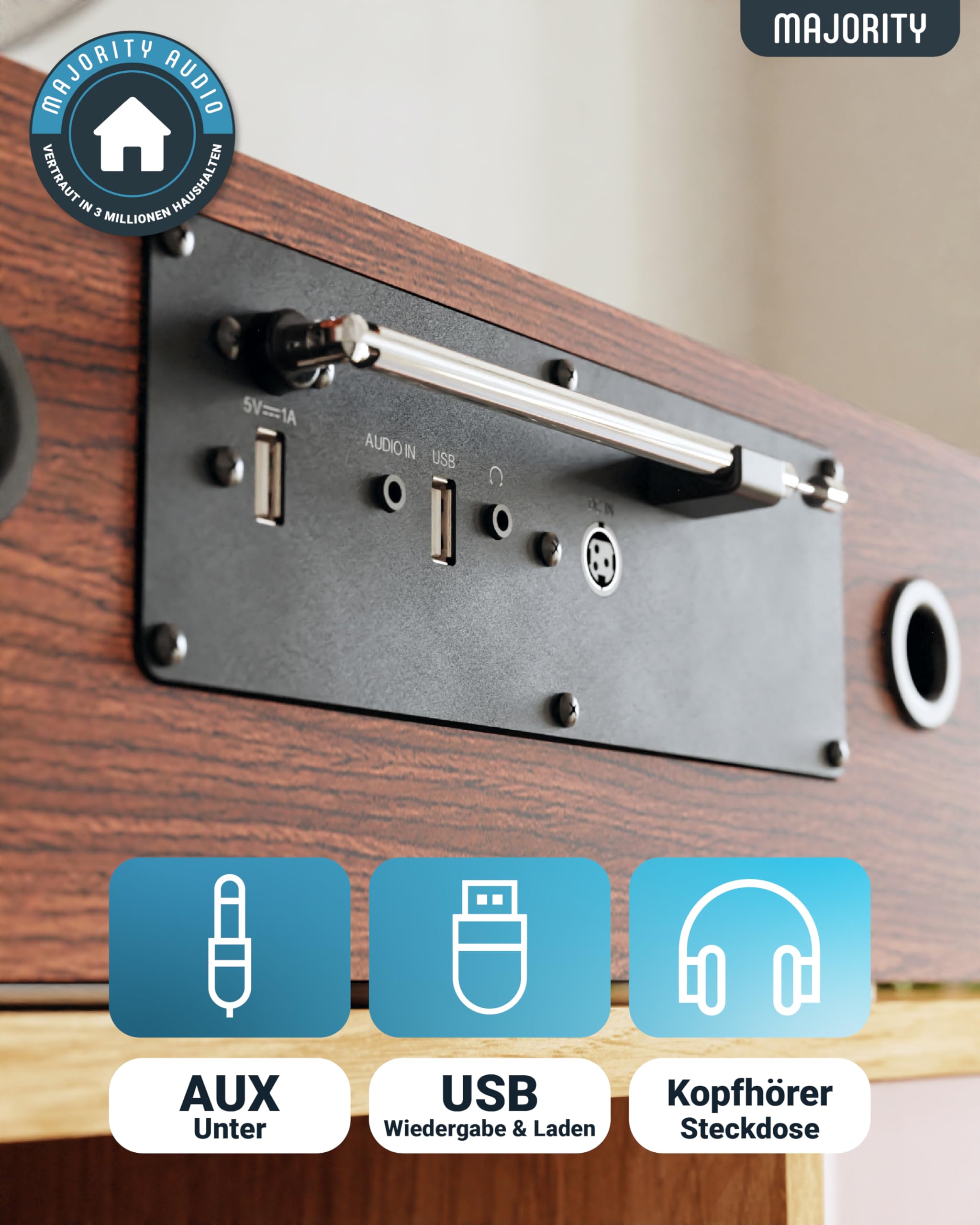 Majority Oakington DAB & UKW CD-Player und Digitalradio Kompaktanlagen | Bluetooth Lautsprecher mit Radio Bluetooth | HiFi Musikanlage mit Dual USB Eingang/Aufladen, AUX/USB, Dab Radio CD Stereoanlage