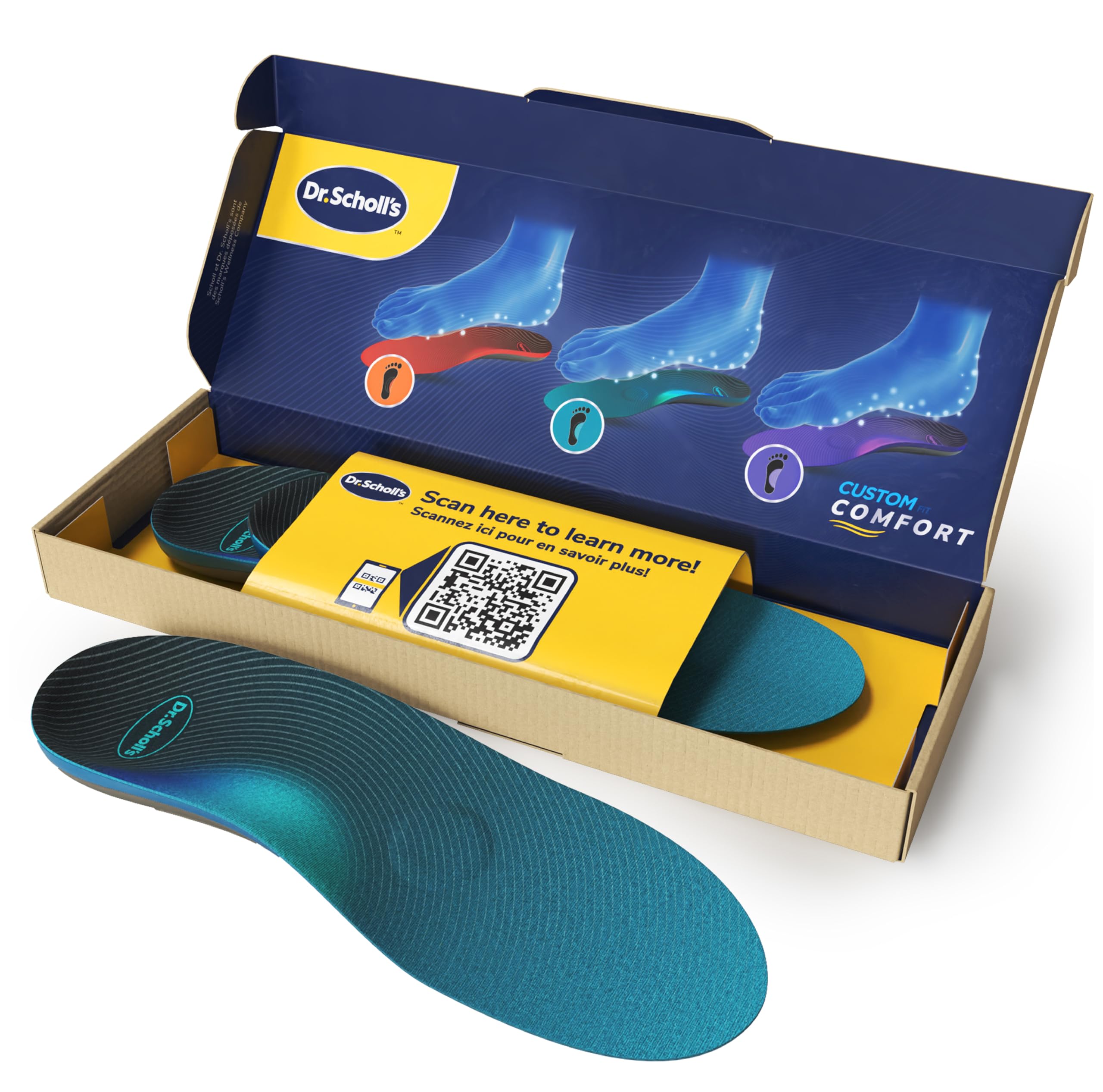 Plantillas Dr. Scholl's Custom Comfort - Plantillas para fascitis plantar - Plantillas estándar para zapatos con soporte de arco para mujeres talla, hombres 46-47.5, comodidad todo el día CF690
