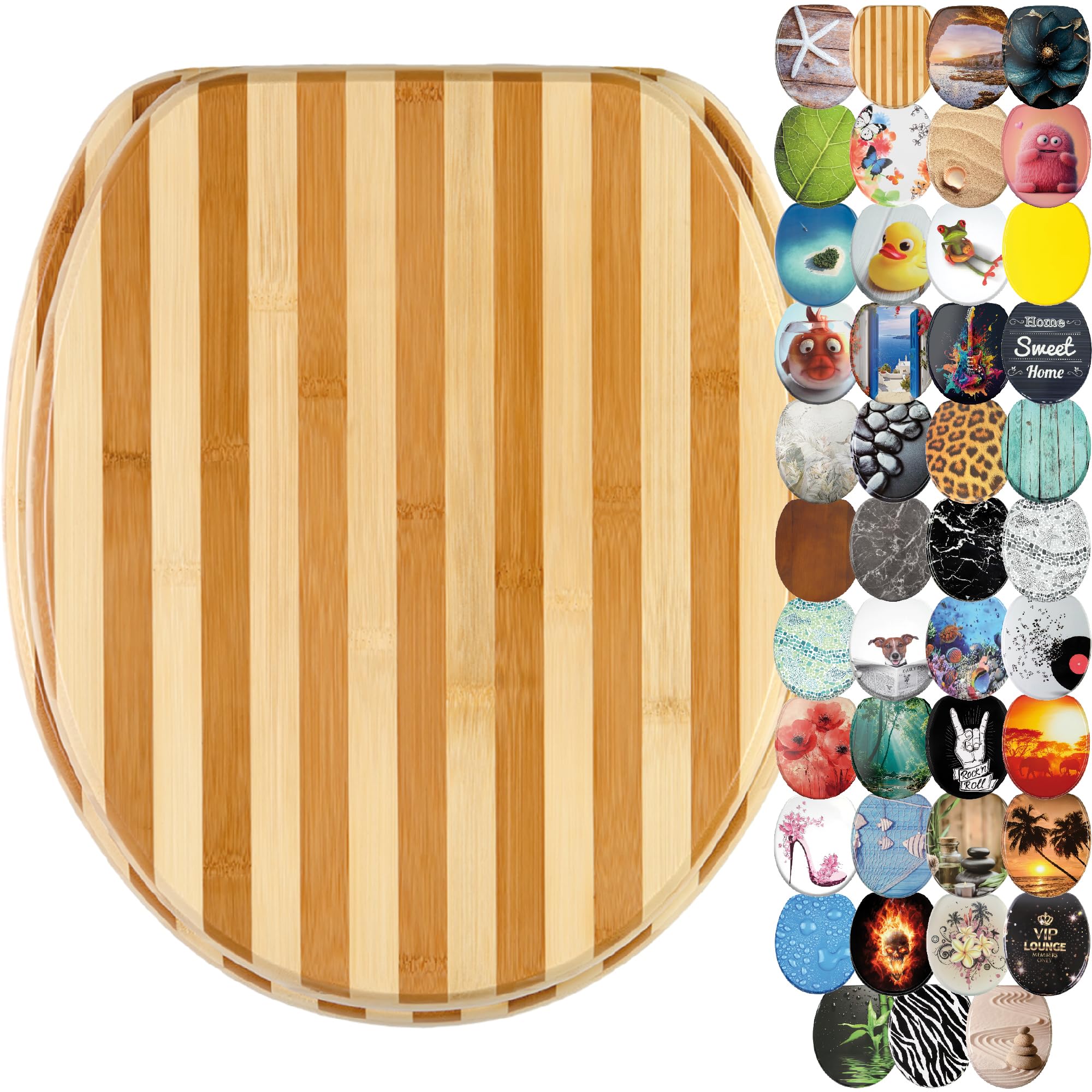 Sanilo Bamboo Striped Soft Close Toilet Seat, Wide Choice Of New Toilet Seats, Stable Hinges, Easy To Mount (Bamboo Striped)