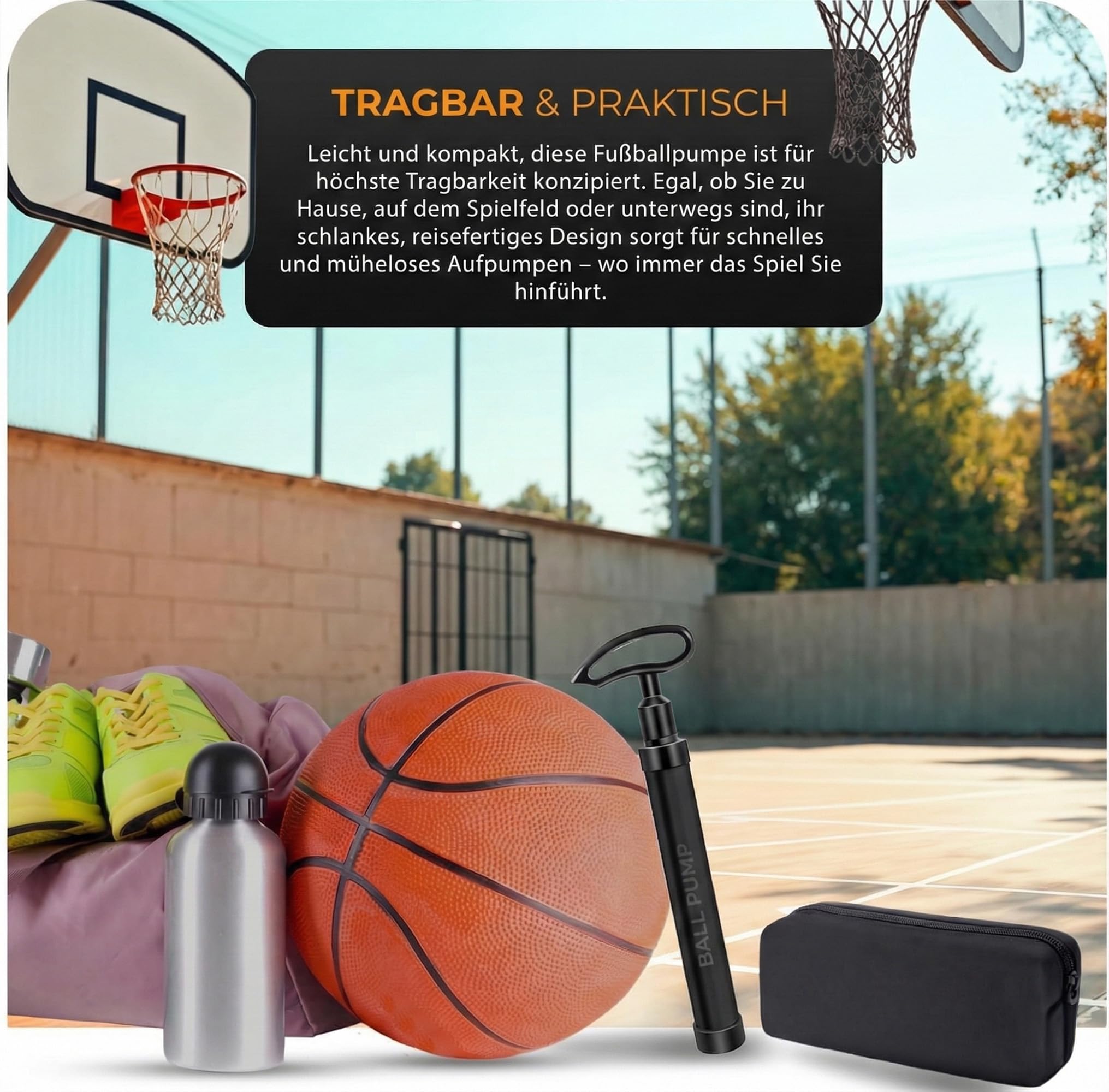 Active 100 Ballpumpe mit Nadel - Ballpumpe fußball mit Düse und Verlängerungsschlauch, ergonomisches Design, Rohr aus Aluminiumlegierung, luftpumpe für Fußball, Basketball, Volleyball, Rugby - 5