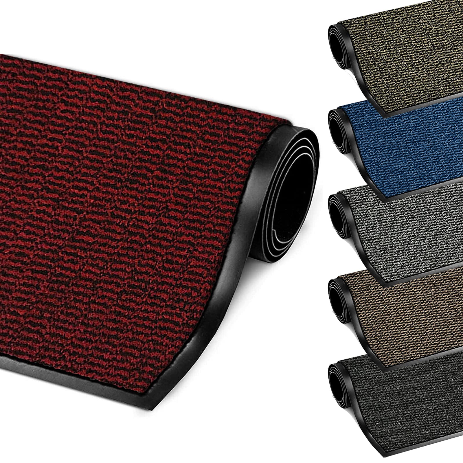 FB FunkyBuys® LARGE SMALL KITCHEN HEAVY DUTY BARRIER MAT NON SLIP RUBBER BACK DOOR HALL RUGS AND VARIOUS SIZES (50x80 cm, Red/Black) — image 1