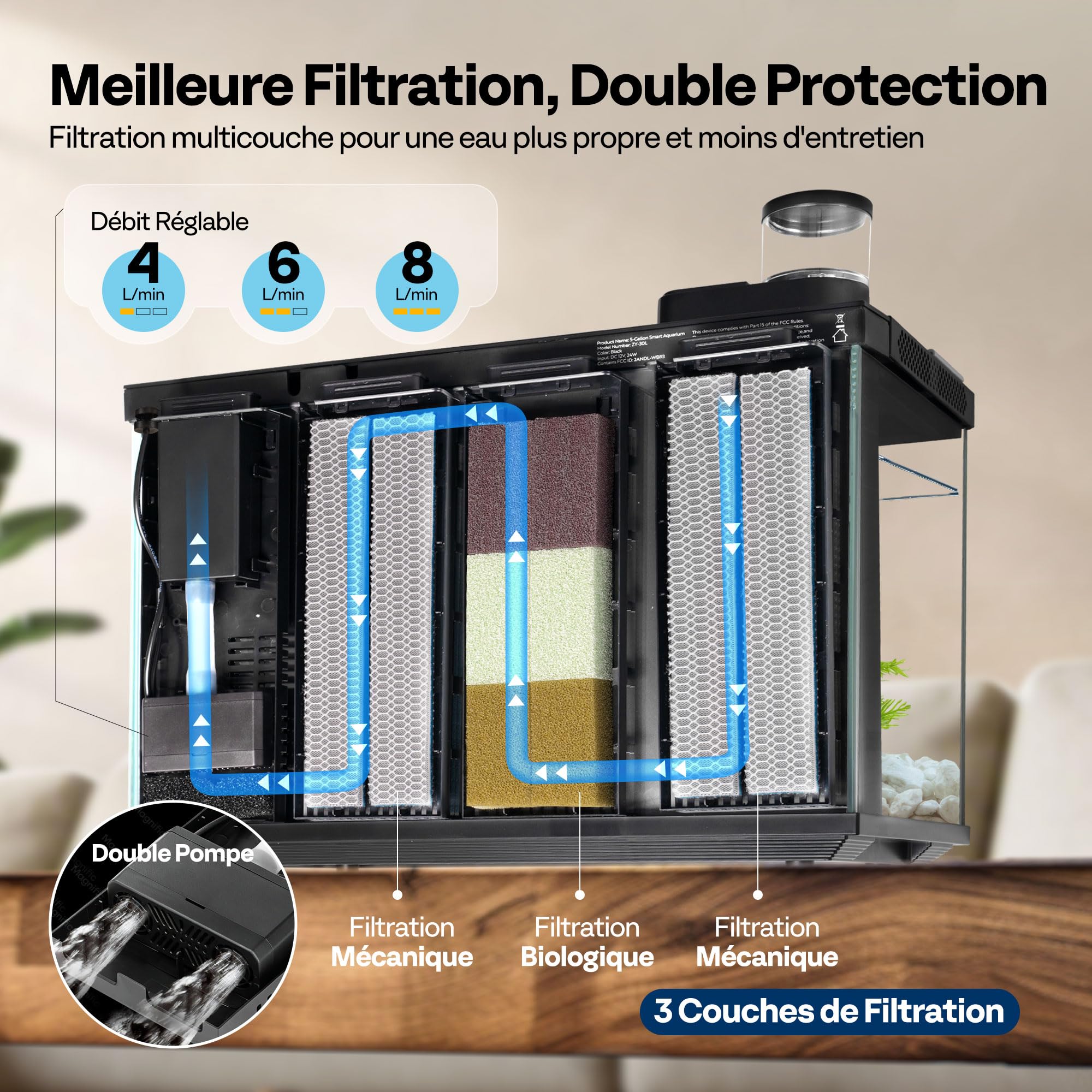 VIVOHOME 30L Aquarium Intelligent en Verre Contrôlé par App Kit Complet | Système de Filtration, Lumière LED, Pompe à Eau, Affichage Température, Auto-Nettoyant. Idéal pour Betta, Poisson, Crevettes