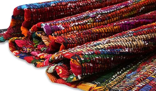 Miniatura 31 de Alfombra de trapo 100% algodón de 2 x 3 pies, lavable multicolor, alfombra Chindi tejida a mano y reversible para sala de estar, cocina, entrada