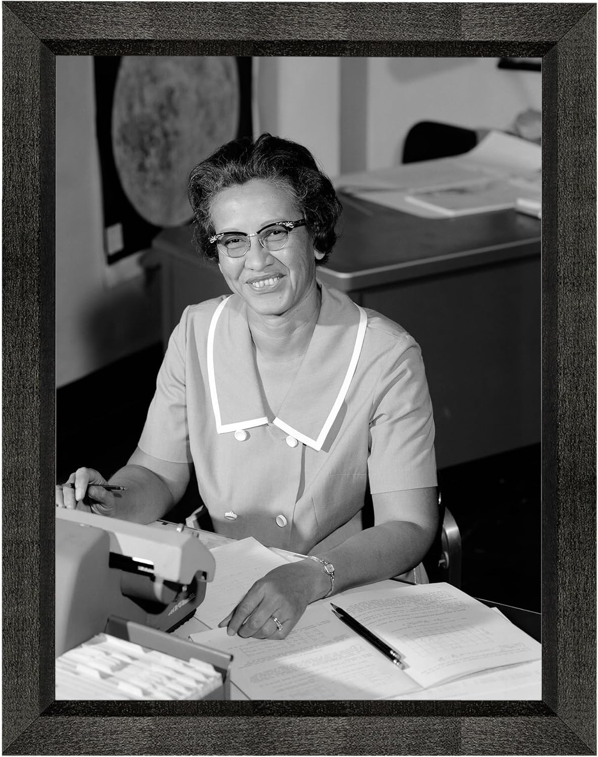 Katherine Johnson at NASA Photograph in a Black Beveled Frame - Historical Artwork from 1966 - (5" x 7") - Matte