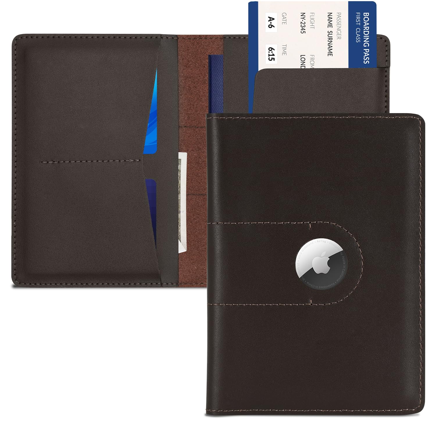 Genuine Leather Passport Holder for Travel Passport Covers with AirTag Slot Passport Wallets for Men Women Family Travel Christmas Gifts, Mens Womens