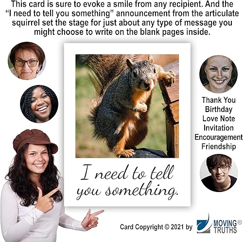 Miniatura 2 de Tarjeta de felicitación divertida con diseño de ardilla articulada en blanco, con texto en inglés "I Need to Tell You Something", 4.25 x 5.5