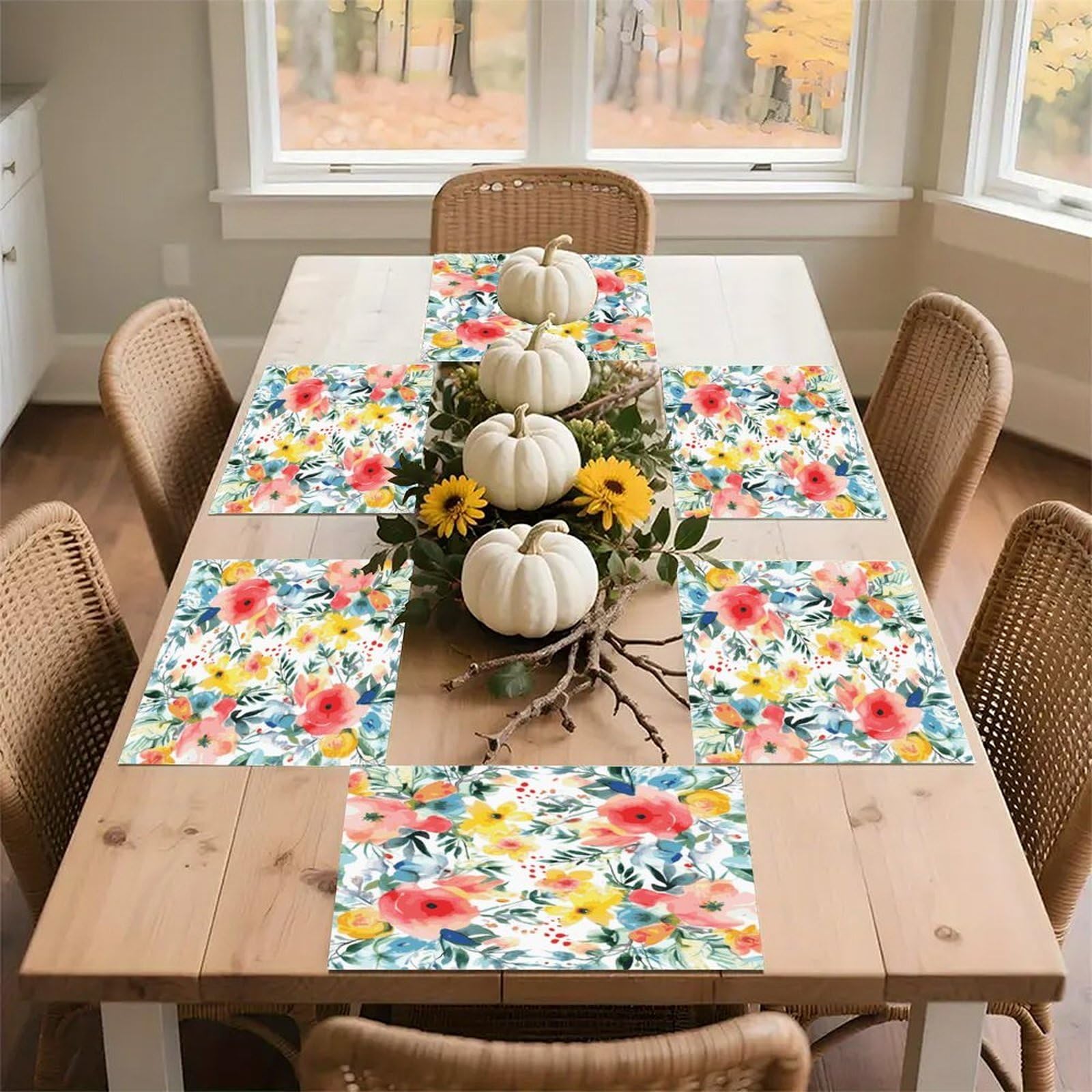 Bright Floral Watercolor Placemats Heat-Resistant Washable Place Mats Anti Slip Dining Table Place Mats Wipeable Dining Table Mats Kitchen Decoration Placemats 17.7’’×11.8’’