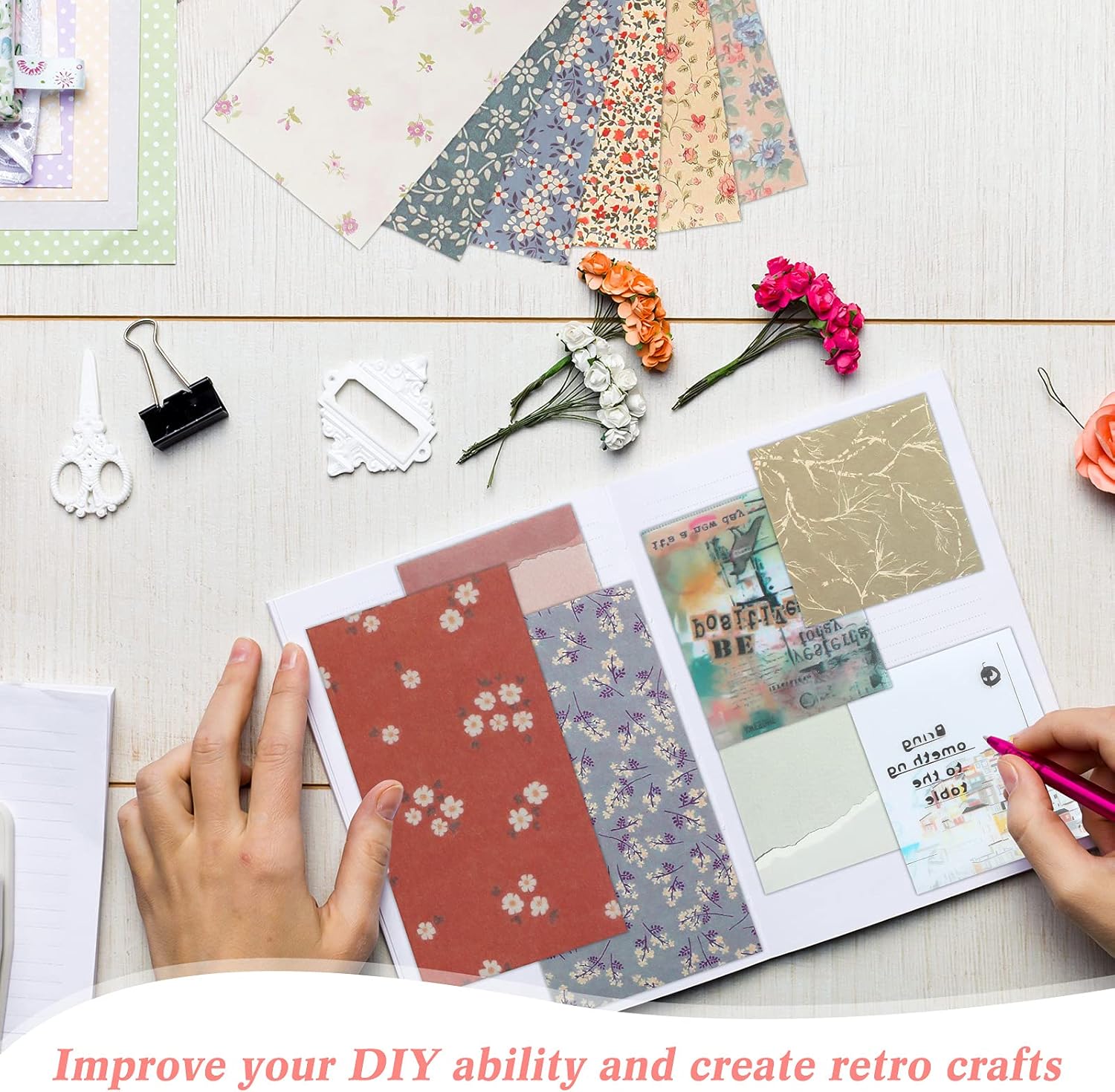486 Pieces Scrapbooking Paper Vintage Journaling Supplies DIY Journaling Paper Decorative Craft Paper Antique Retro Natural Collection Art Craft Diary Supplies Aesthetic Stationery Paper