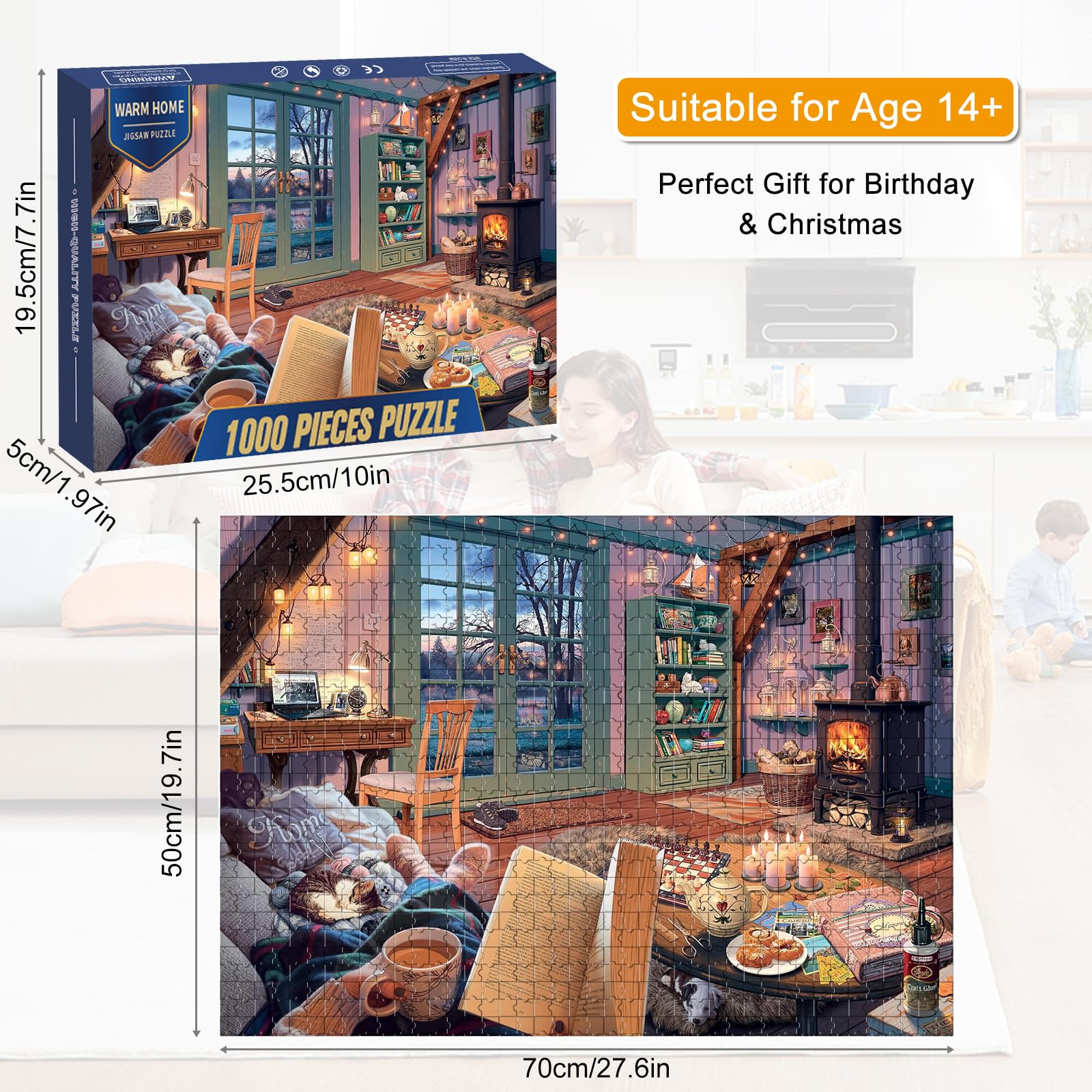 Puzzle 1000 Pezzi Casa Calda, Paesaggio Multicolore Per Adulti, Gioco Rilassante Con Poster Incluso 70x50 Cm