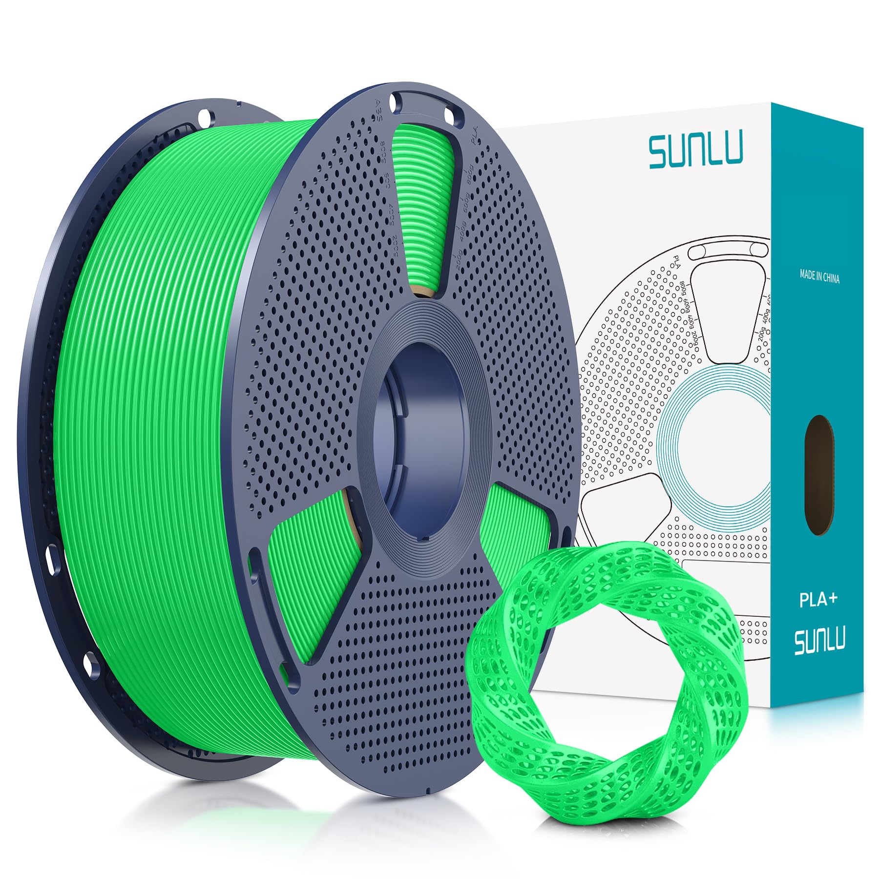 SUNLU PLA Plus Filament 1.75mm Green 1KG | Neatly Wound, Upgrade PLA Filament, Dimensional Accuracy +/- 0.02 mm, Fit Most FDM 3D Printers