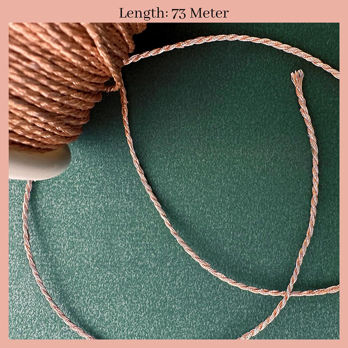 Embroiderymaterial Twisted Metallic Machine Embroidery Zari Thread/Dori for Embroidery, Aari work, Tassels, Jewellery, Bracelet, Lace, Crochet & Hand Embroidery (1MM Width, 73 Meters) (Rose Gold) 2