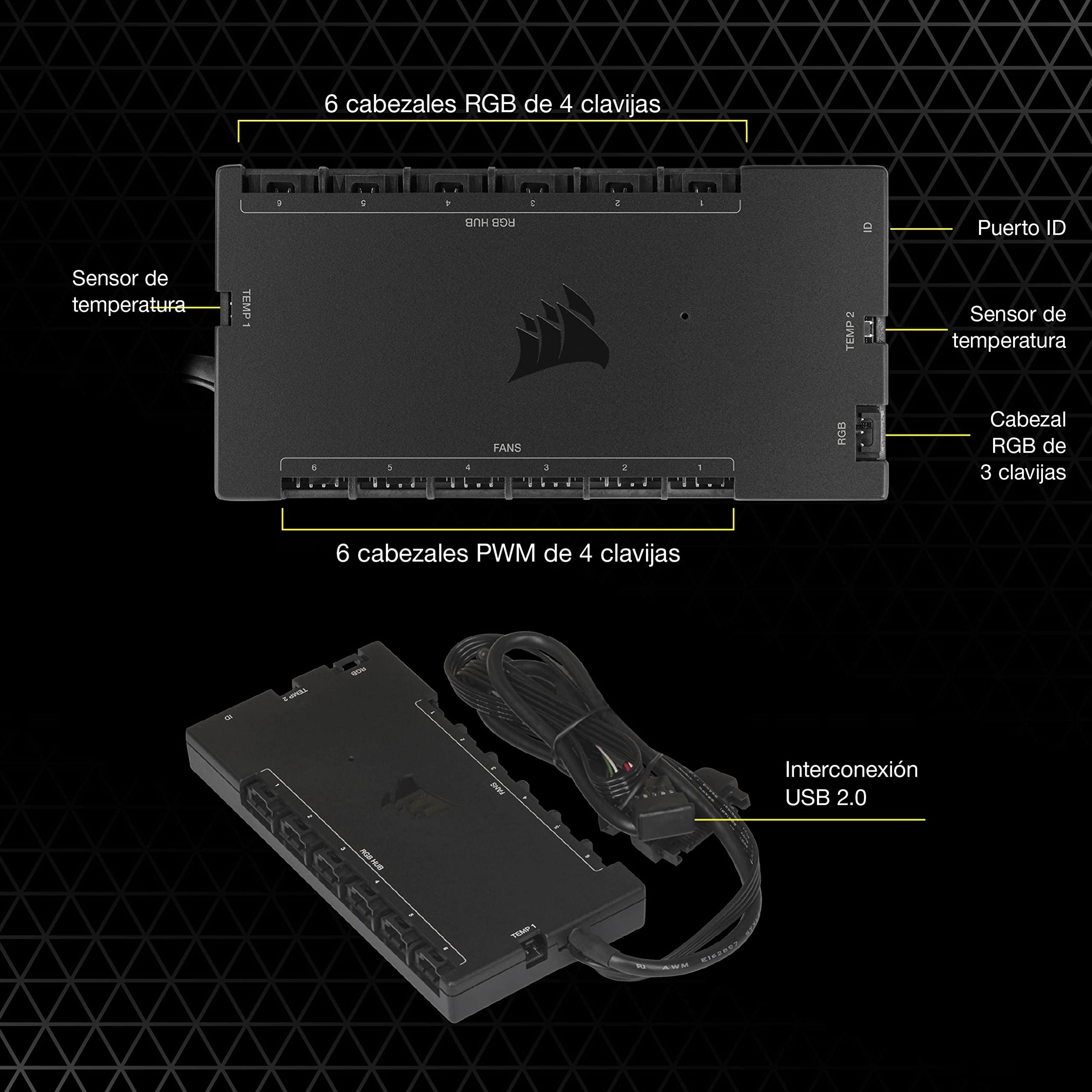 Corsair iCUE COMMANDER CORE XT, controlador digital de iluminación RGB y velocidad de ventiladores (Hasta 6 ventiladores PWM y 264 LEDs RGB, Modo cero RPM, Monitoreo temperatura) Negro (CL-9011112-WW)