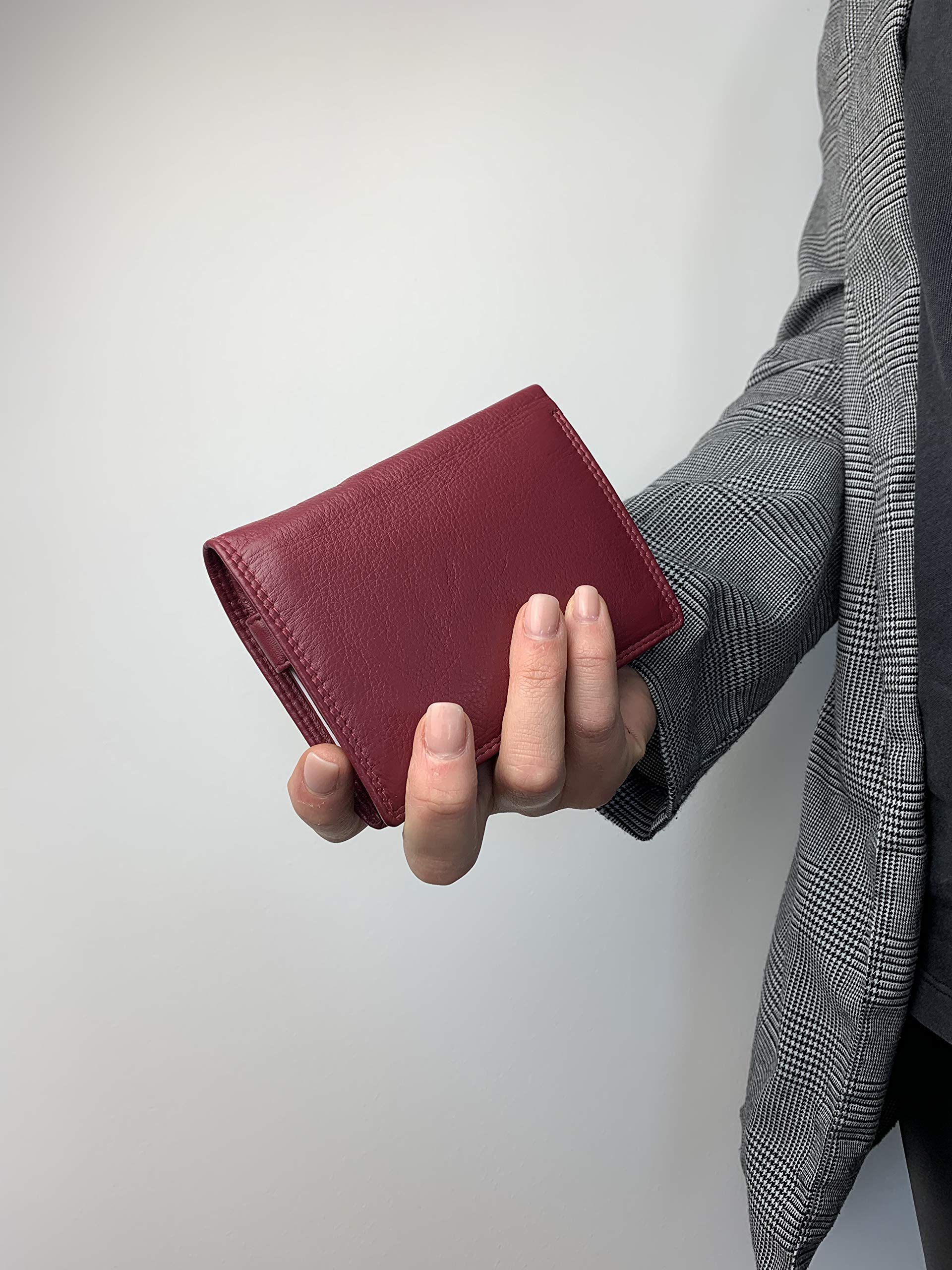 Cartera Hombre Monedero Mujer pequeña de Piel, Estilo Box para señores y señoras RFID Monedero Protección de Informaciones privadas Cartera de Bloqueo RFID LEAS, Piel auténtica, Rojo