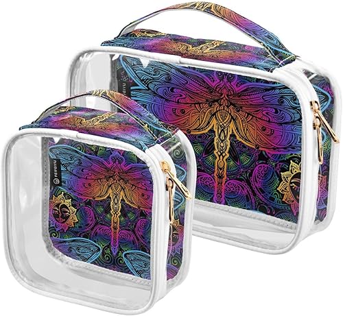 Bolsas de maquillaje transparentes con diseño de mandala redondas, bolsa de aseo aprobada por la TSA para mujeres y hombres, bolsas de cosméticos de