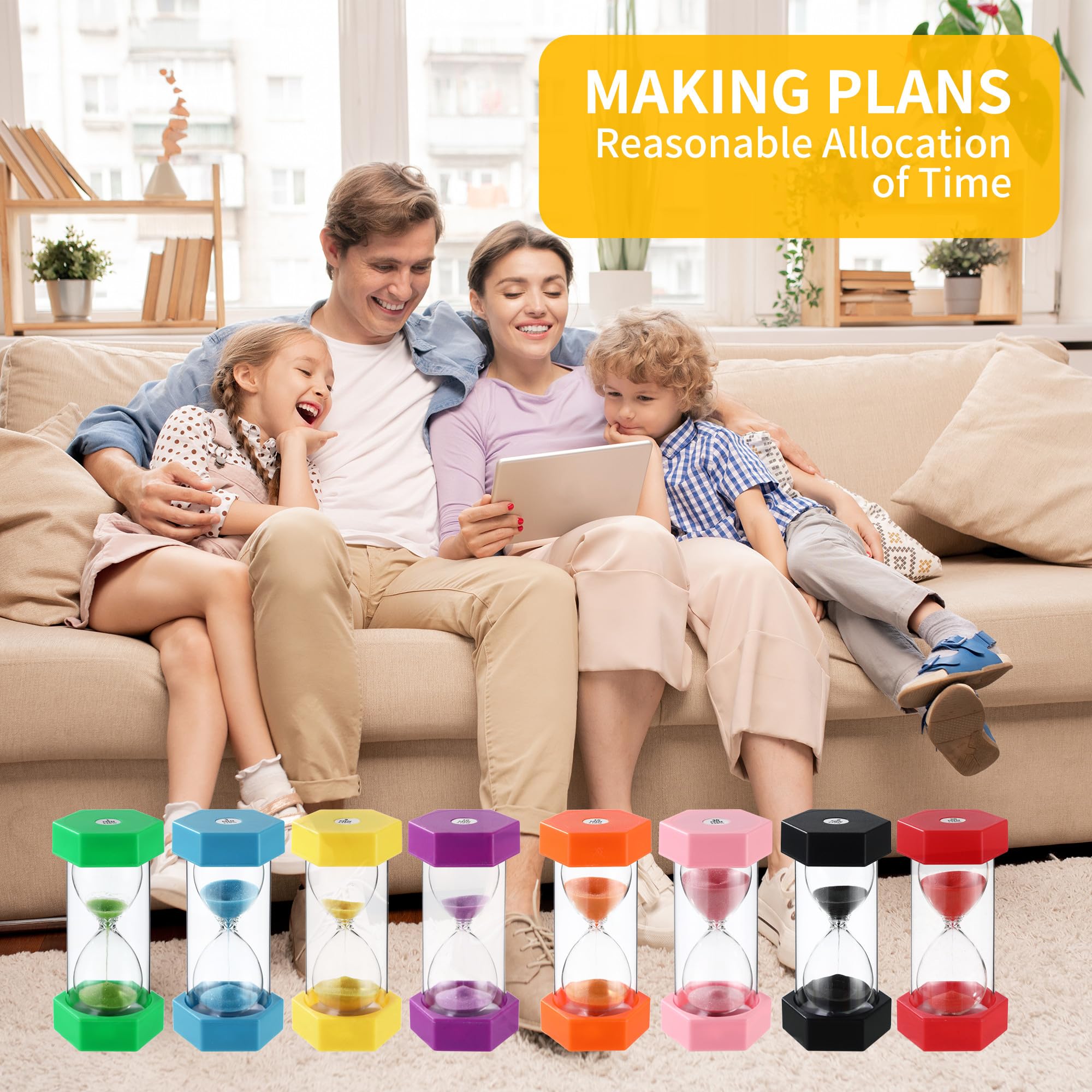 Kit De 8 Sabliers Colorés 1 à 30 Minutes - Minuterie Visuelle Pour Enfants, Jeux Et Bureau