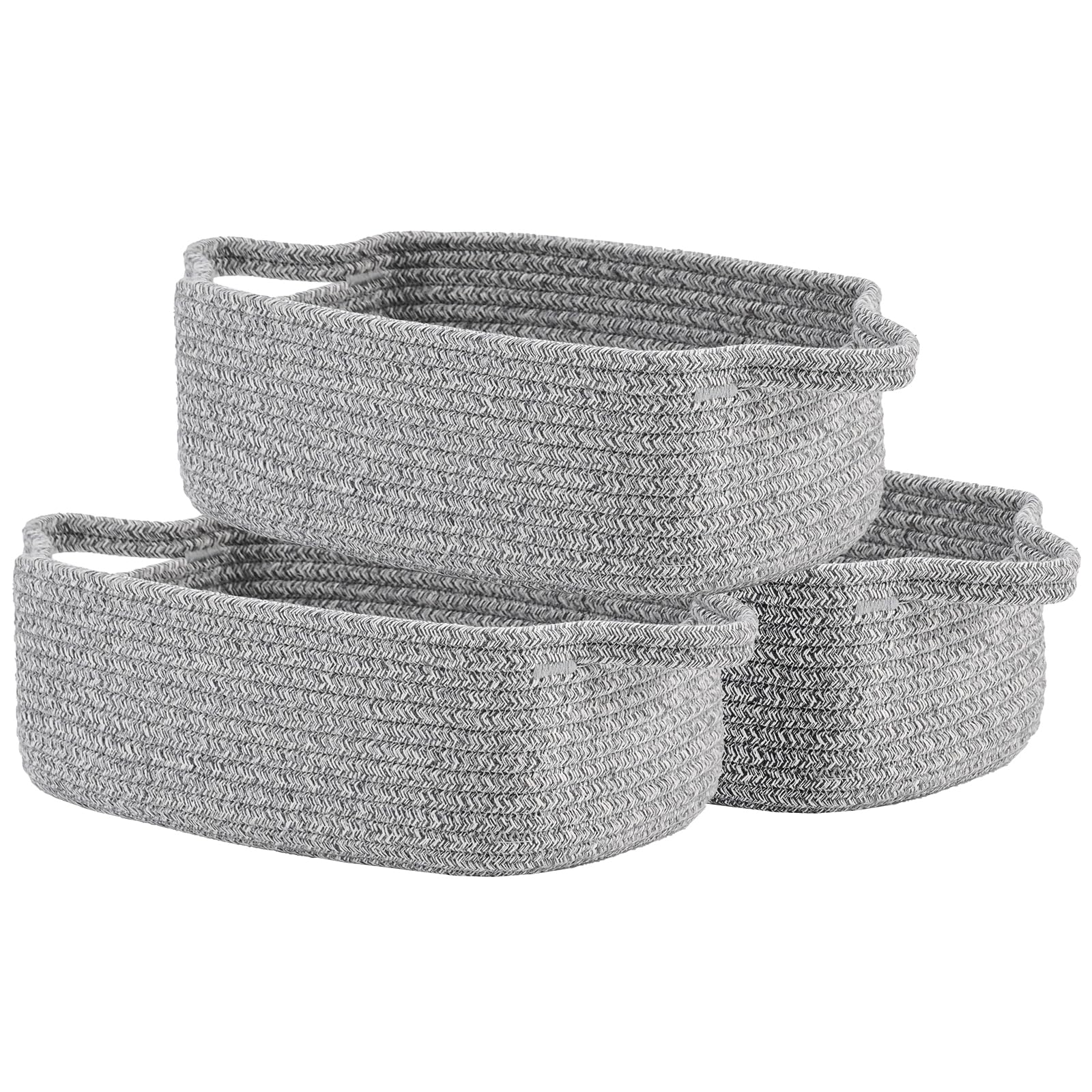 KALLAX Small Woven Basket, 12 x 8 x 4.5 Inches, Small Storage Baskets for Organizing, Gift Baskets Empty, Cute Rope Shelf Closet Storage Bins for Shelves, Dog Toy Basket, 3 Packs, Mixed Grey