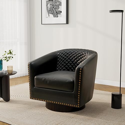 Miniatura 11 de Pia Ricco Juego de 2 sillas de barril de piel sintética, modernas y cómodas, sillas de club tapizadas con ribete de cabeza de clavo, sofá individual