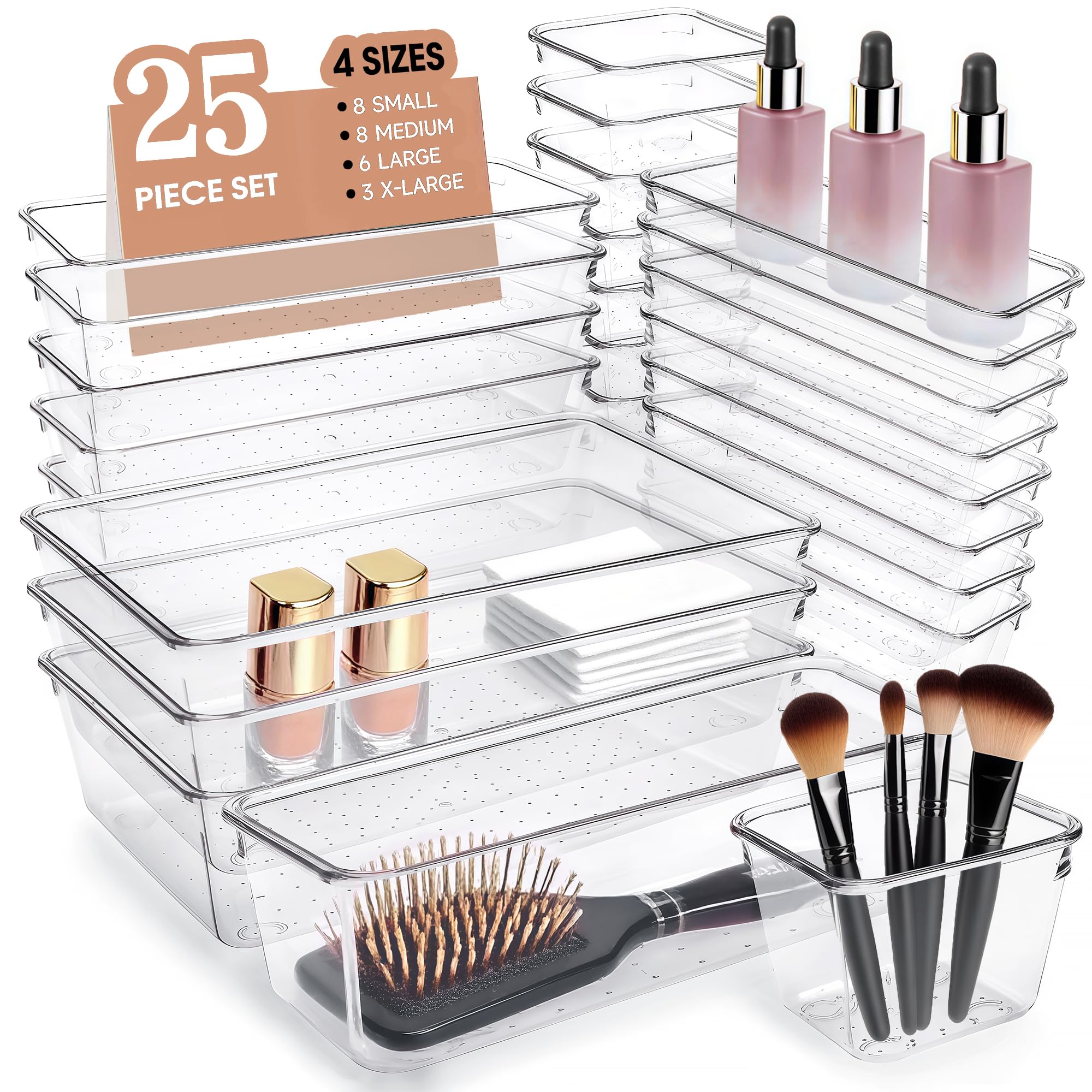Clear Acrylic Drawer Organizers Set 25 Pcs