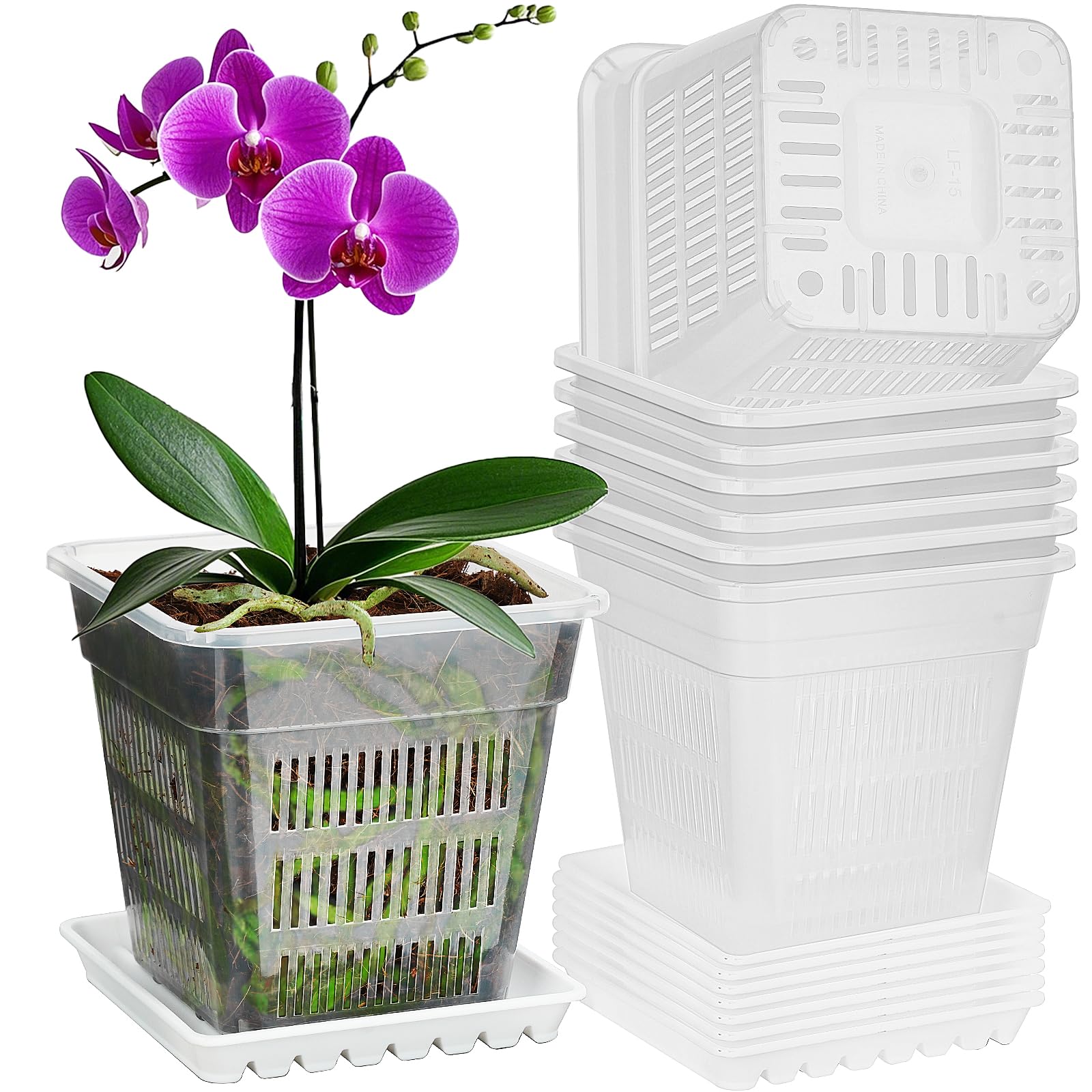 Vasi Per Orchidee Autoirriganti - Set 8 Pezzi Trasparenti 15.24cm, Con Serbatoio Acqua - Foto 7