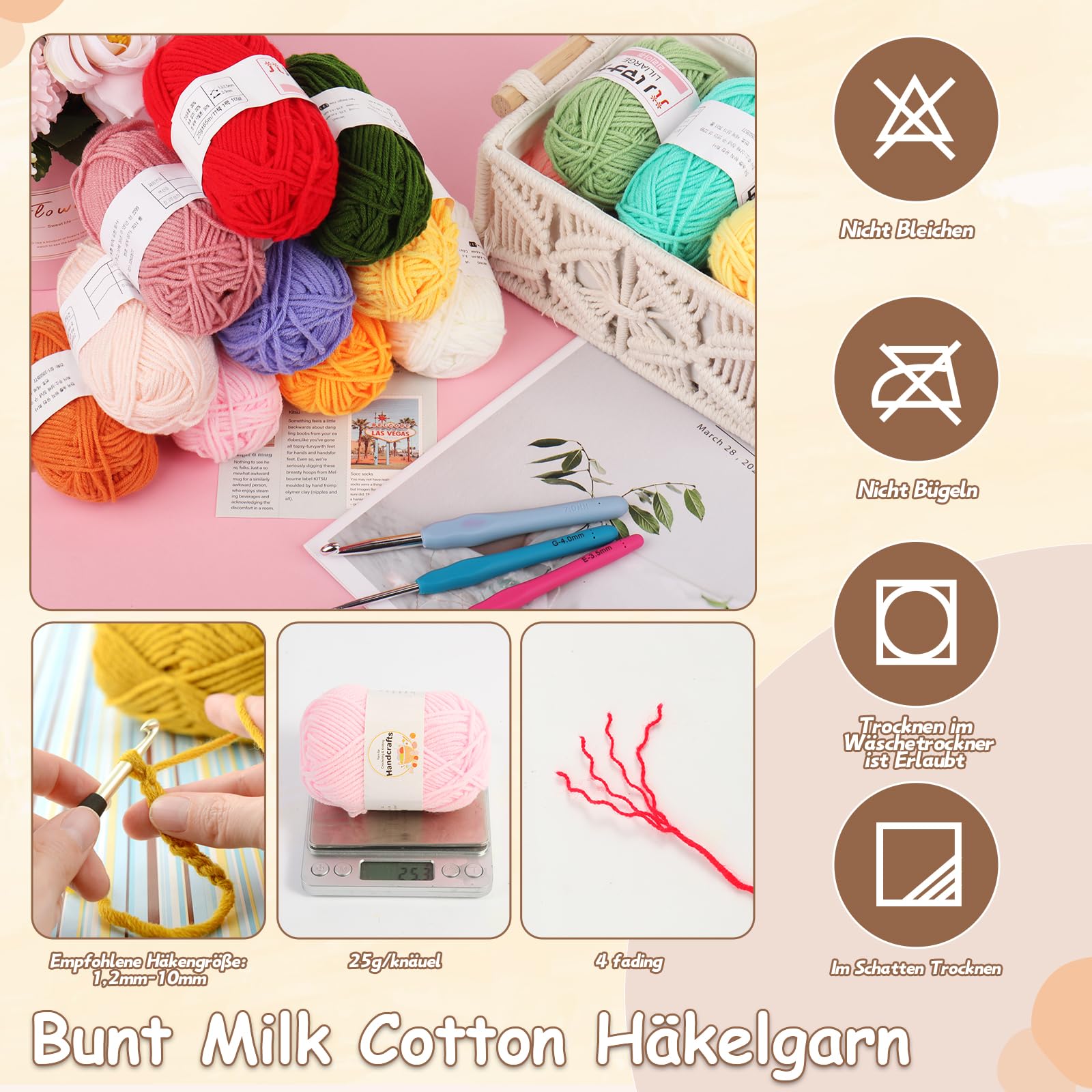 Coopay Haakset voor beginners, complete haaknaaldenset met 15 wolkleuren, ergonomische haaknaalden, draagbare tas en accessoires, 2,0-10 mm