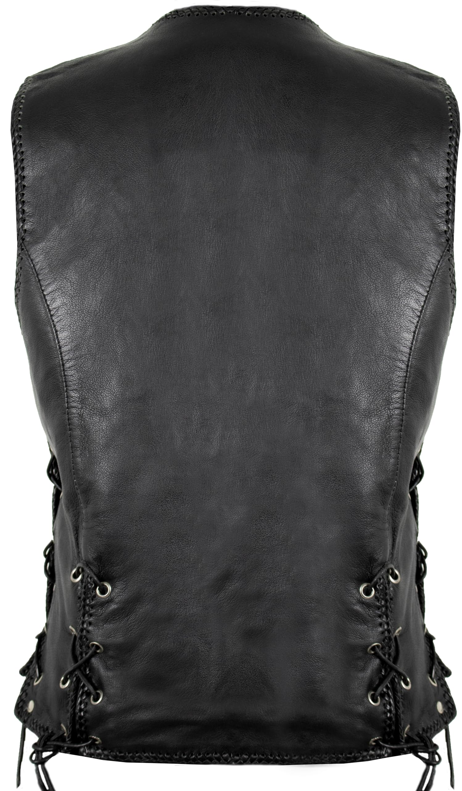 MDM Gilet da Donna in Vera Pelle di Agnello – Nero, Senza Maniche, Slim Fit Biker