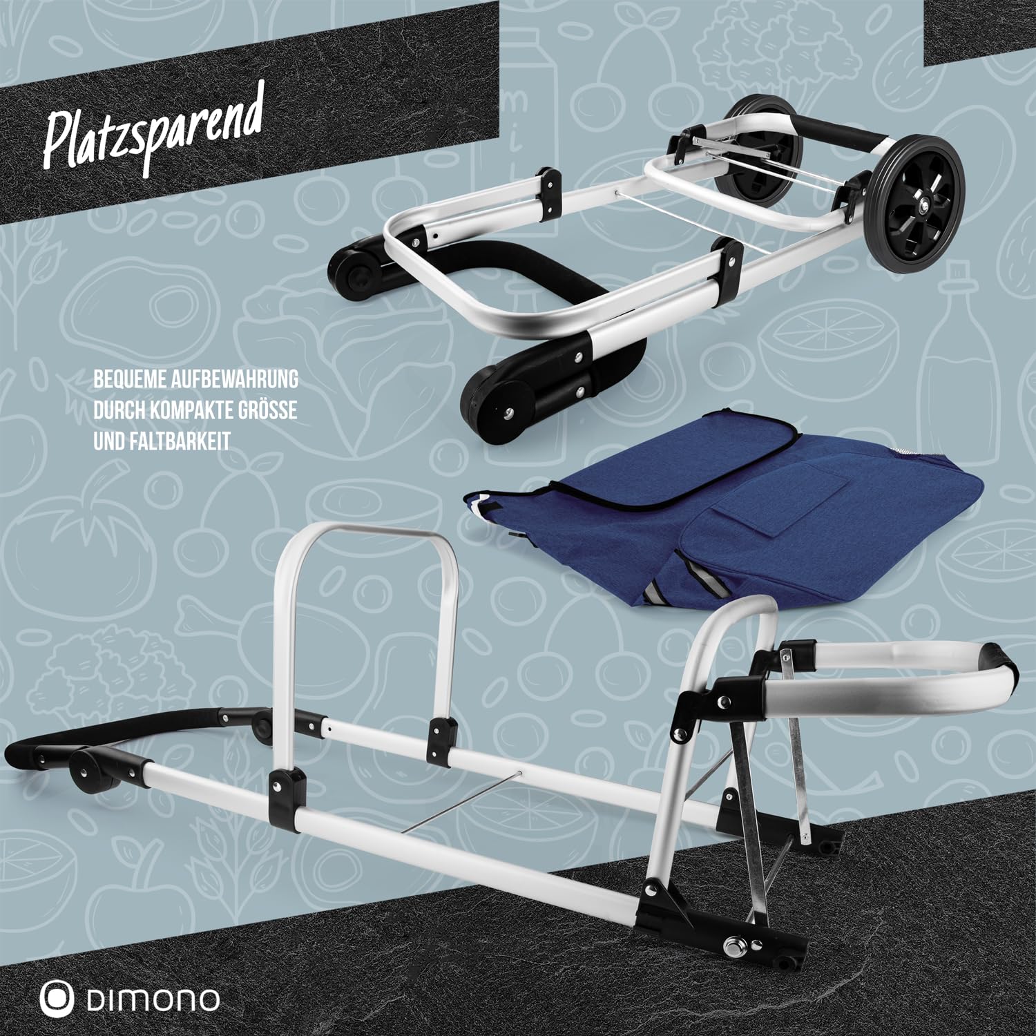DIMONO® Einkaufstrolley klappbar, 56L Kühlfach, 30kg Tragkraft in Blau