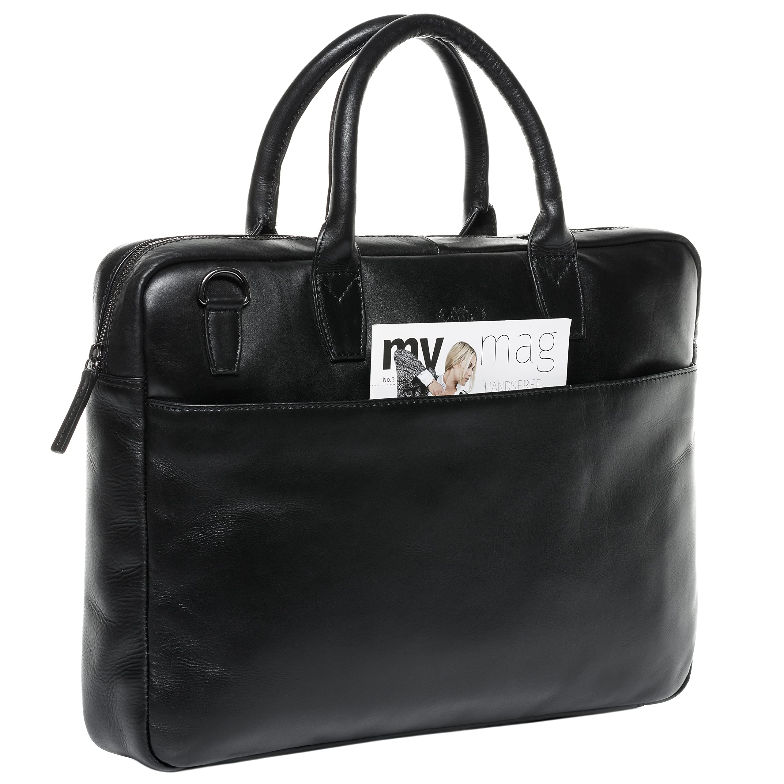 SID & VAIN große Laptoptasche schmal echt Leder - 17 Zoll Laptop Business-Tasche BOSTON groß - Umhängetasche Aktentasche mit Laptop-Fach - Ledertasche Herren und Damen handgefertigt
