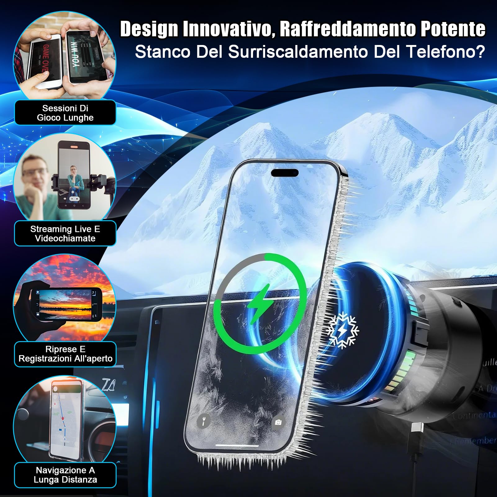 WODHMIEY Supporto Magnetico Sottovuoto Per Telefono Da Auto Con Rotazione A 360°, Design Double Face: Magnete E Vuoto, Adatto Per Auto, Case,Adatto Per metalliche (Argento, Raffreddato)