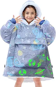 yescool Wearable Blanket Hoodie Kids Glow in the Dark, Oversized Blanket Sweatshirt with Sherpa Teen Girl Gifts for Kids,Girls, 8-15 Year Old Girl Boy Gift Warm Wearable Blankets, One Size, Universe