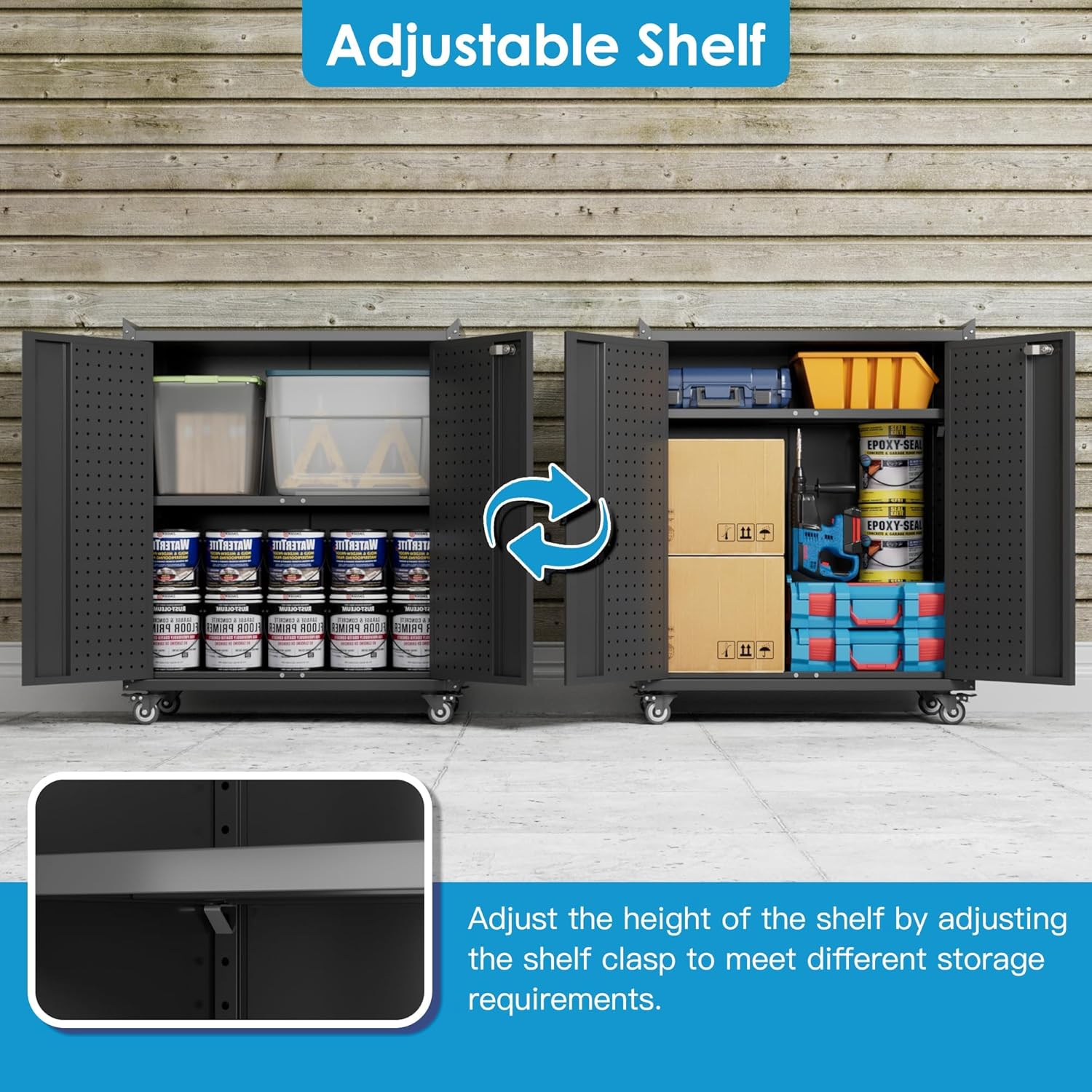 Aobabo 31.5" H Garage Storage Cabinet with Wheels,Lockable Metal Storage Cabinet with 2 Doors for Garage Home Office Storage,Black,Assembly Required